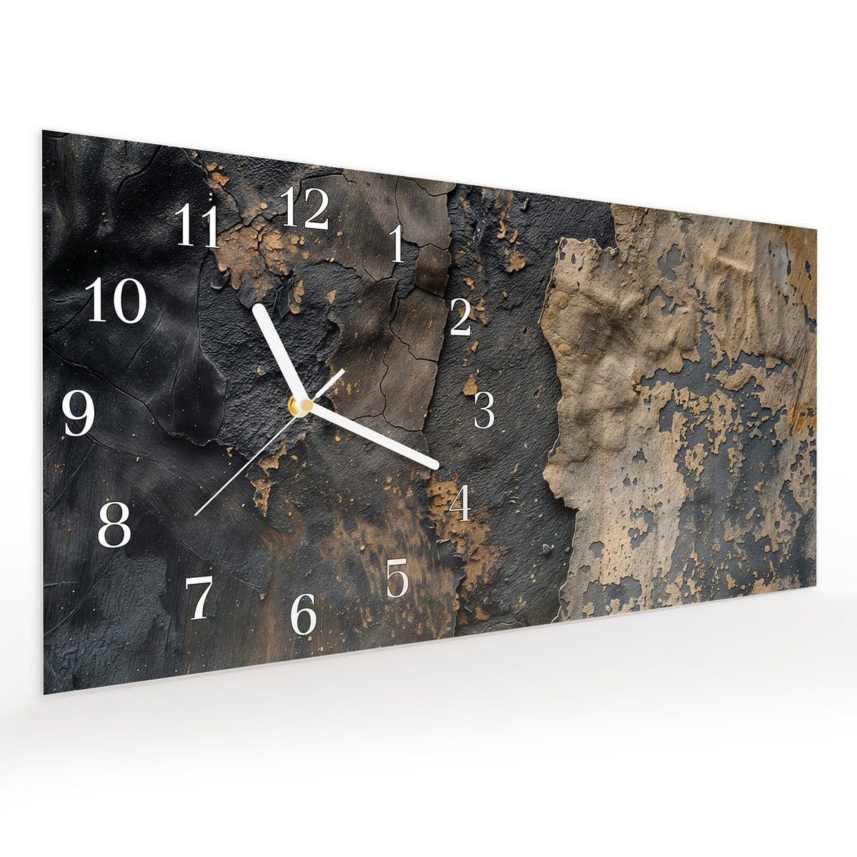 Vormontiert – mit Schwebeeffekt – Wanduhr Blätternde Farbe aus Glas – Querformat 60 × 30 cm