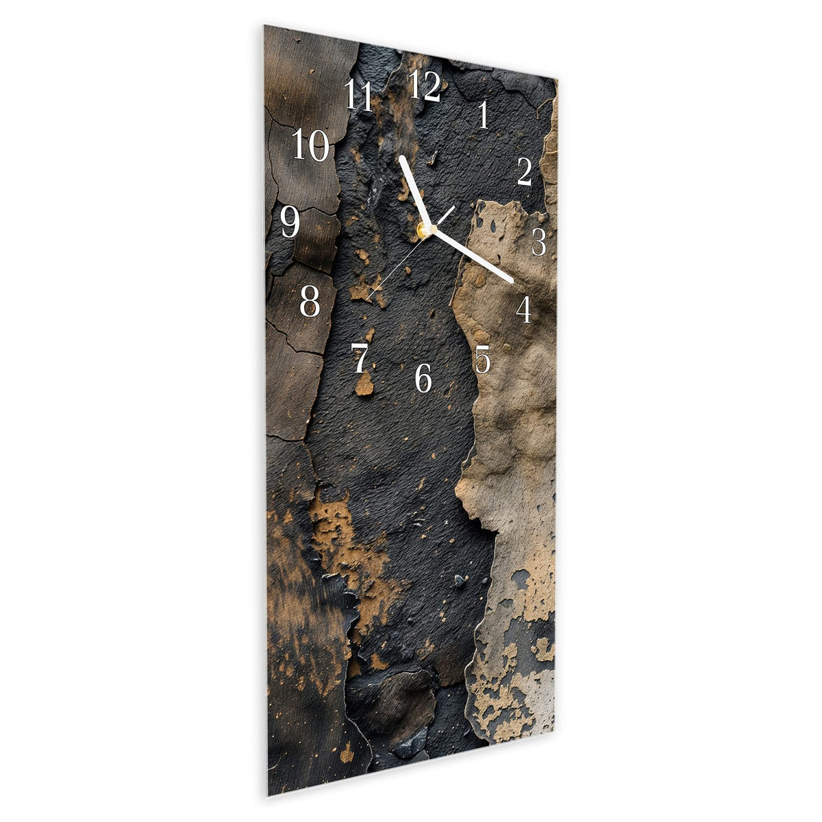 Vormontiert – mit Schwebeeffekt – Wanduhr Blätternde Farbe aus Glas – Hochformat 30 × 60 cm