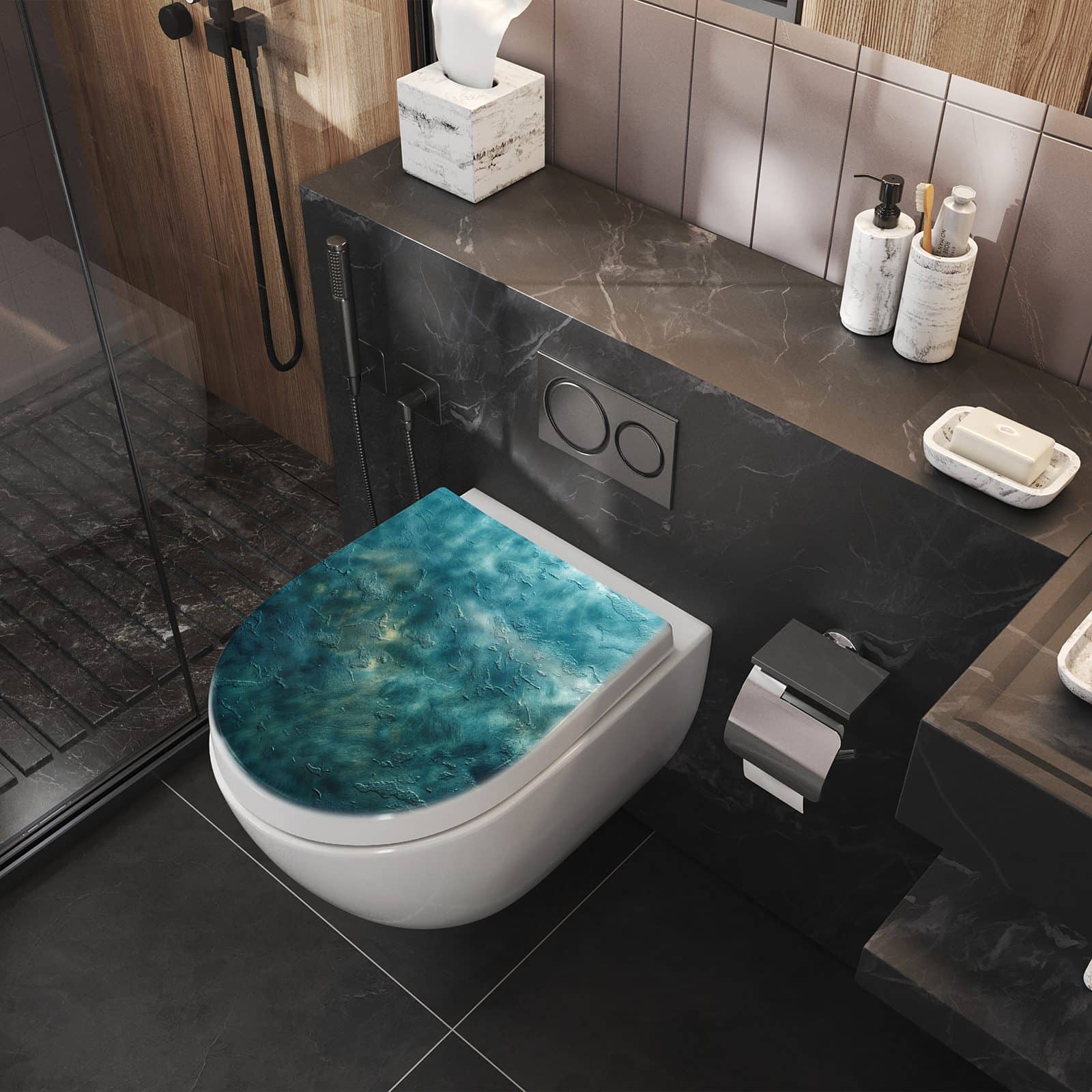 WC-Sitz mit Absenkautomatik Texturierte Wand