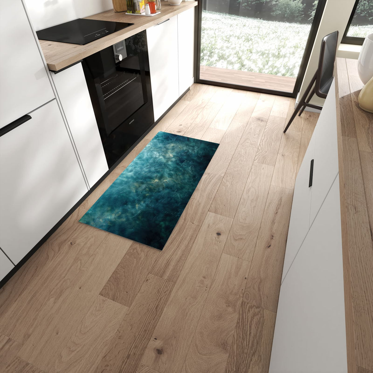 Farbbeständiger Küchenläufer mit Motiv Texturierte Wand in moderner Küche #grösse_60 x 120 cm