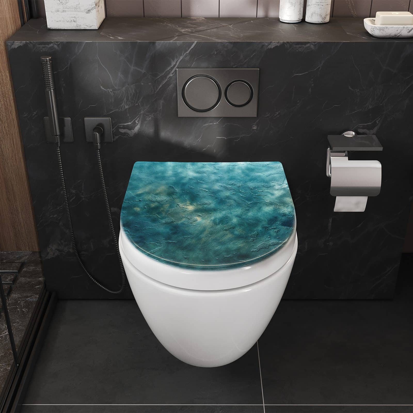 WC-Sitz mit Absenkautomatik Texturierte Wand