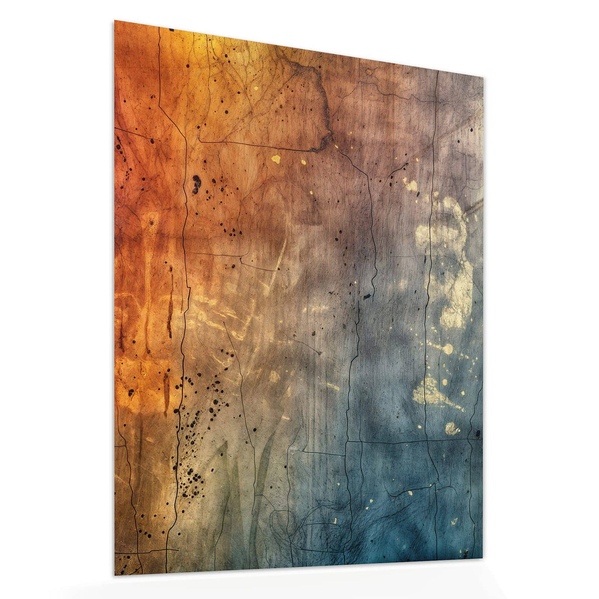 Echtglas, 4 mm – kein Acryl, keine Folie – Wandbild - Rostrot und Blaugrau - Hochformat