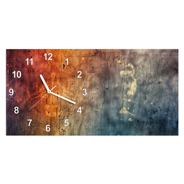 Wanduhr Abstrakte Farbkarte aus Glas – Querformat 60 × 30 cm mit Ziffernblatt Modern