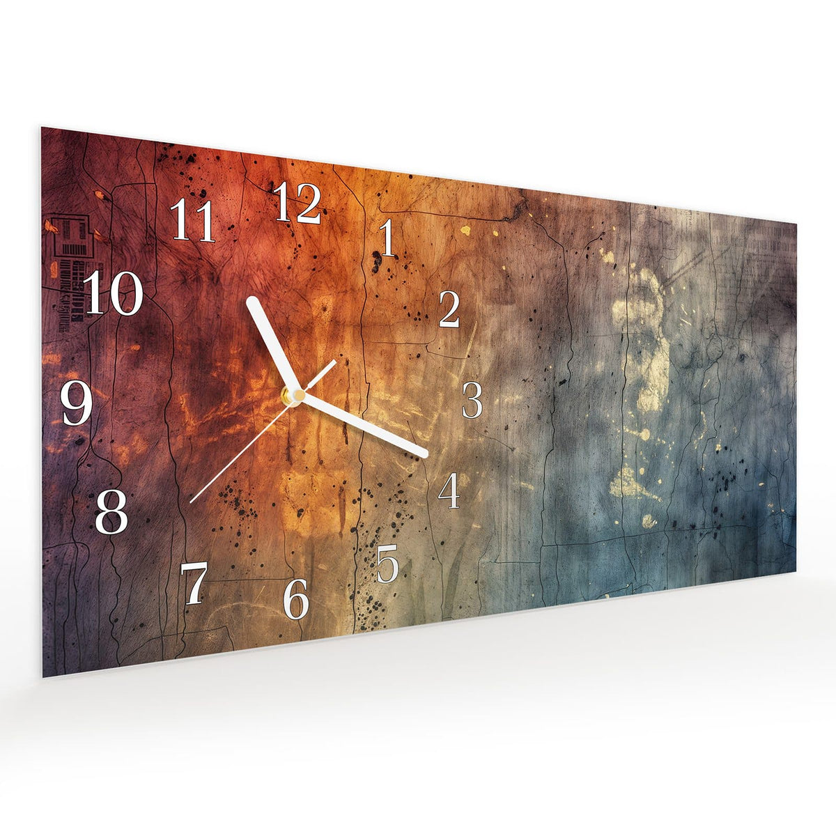 Vormontiert – mit Schwebeeffekt – Wanduhr Abstrakte Farbkarte aus Glas – Querformat 60 × 30 cm