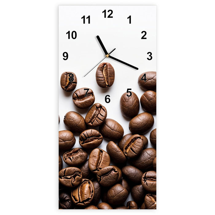 Wanduhr Warme Kaffeebohnen aus Glas – Hochformat 30 × 60 cm mit Ziffernblatt Modern