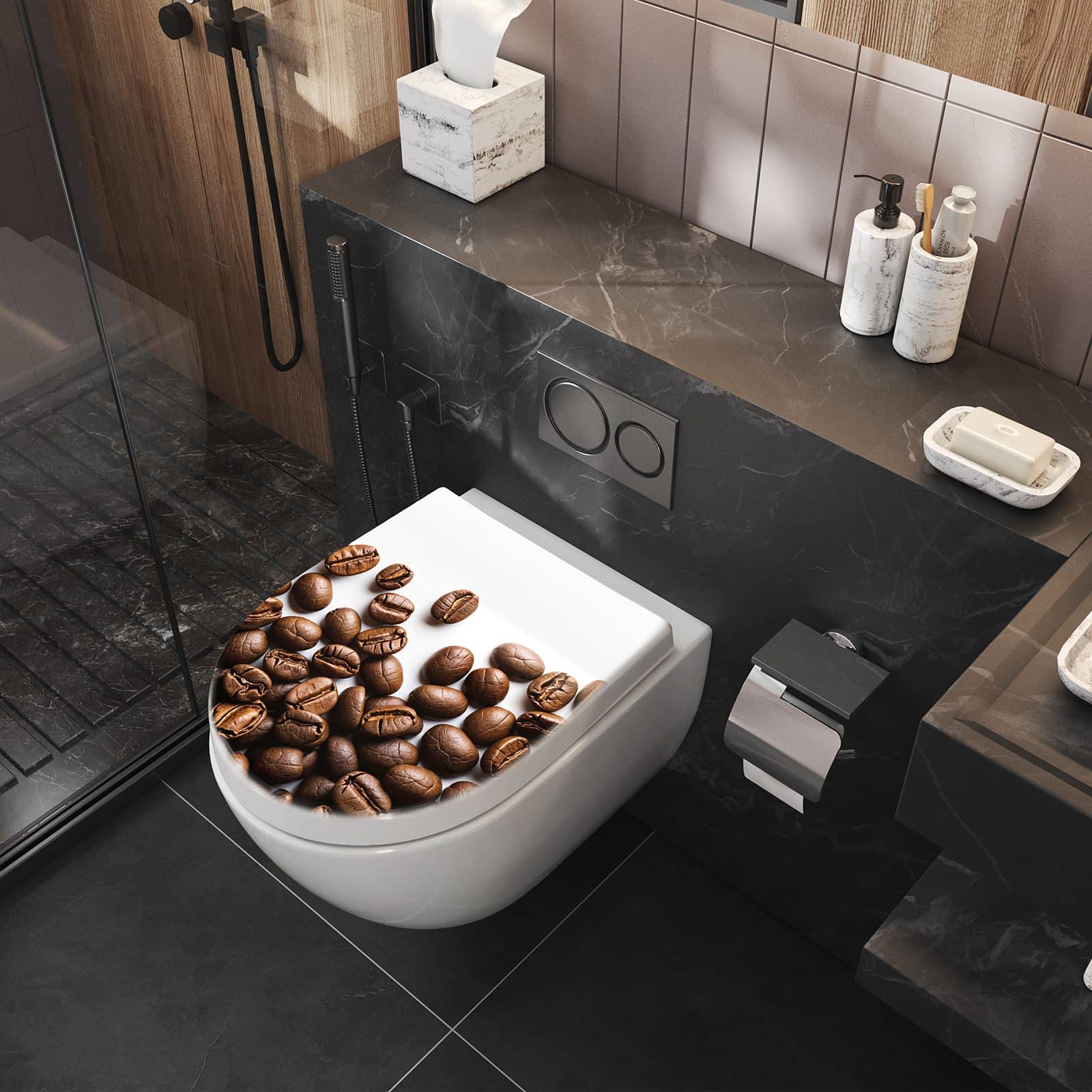 WC-Sitz mit Absenkautomatik Warme Kaffeebohnen
