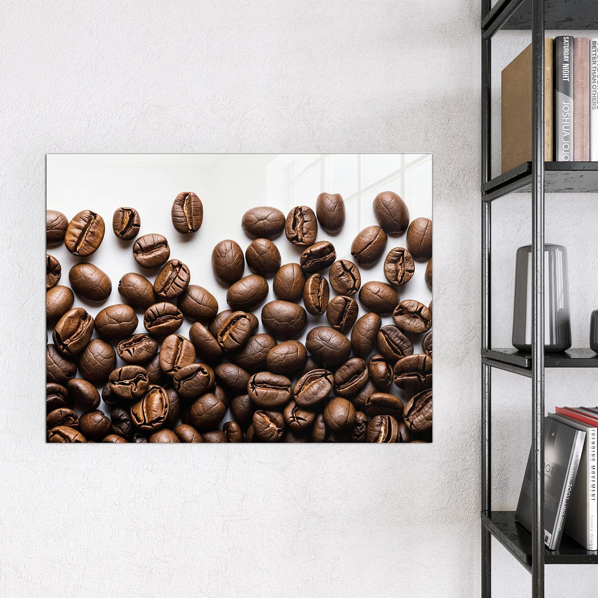 9 Größen – von 30 × 30 bis 120 × 90 cm – Glas Magnettafel - Röstbohnen auf Weiß