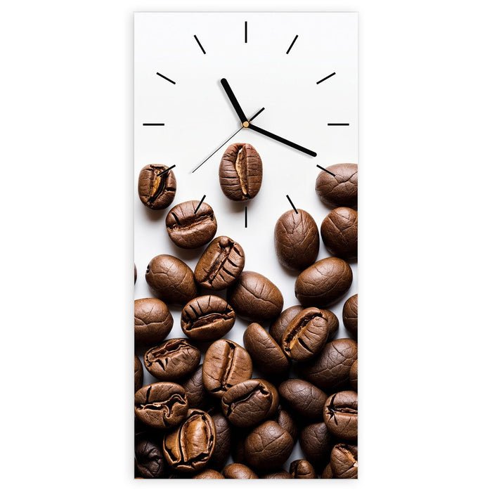 Wanduhr Warme Kaffeebohnen aus Glas – Hochformat 30 × 60 cm mit Ziffernblatt Linie