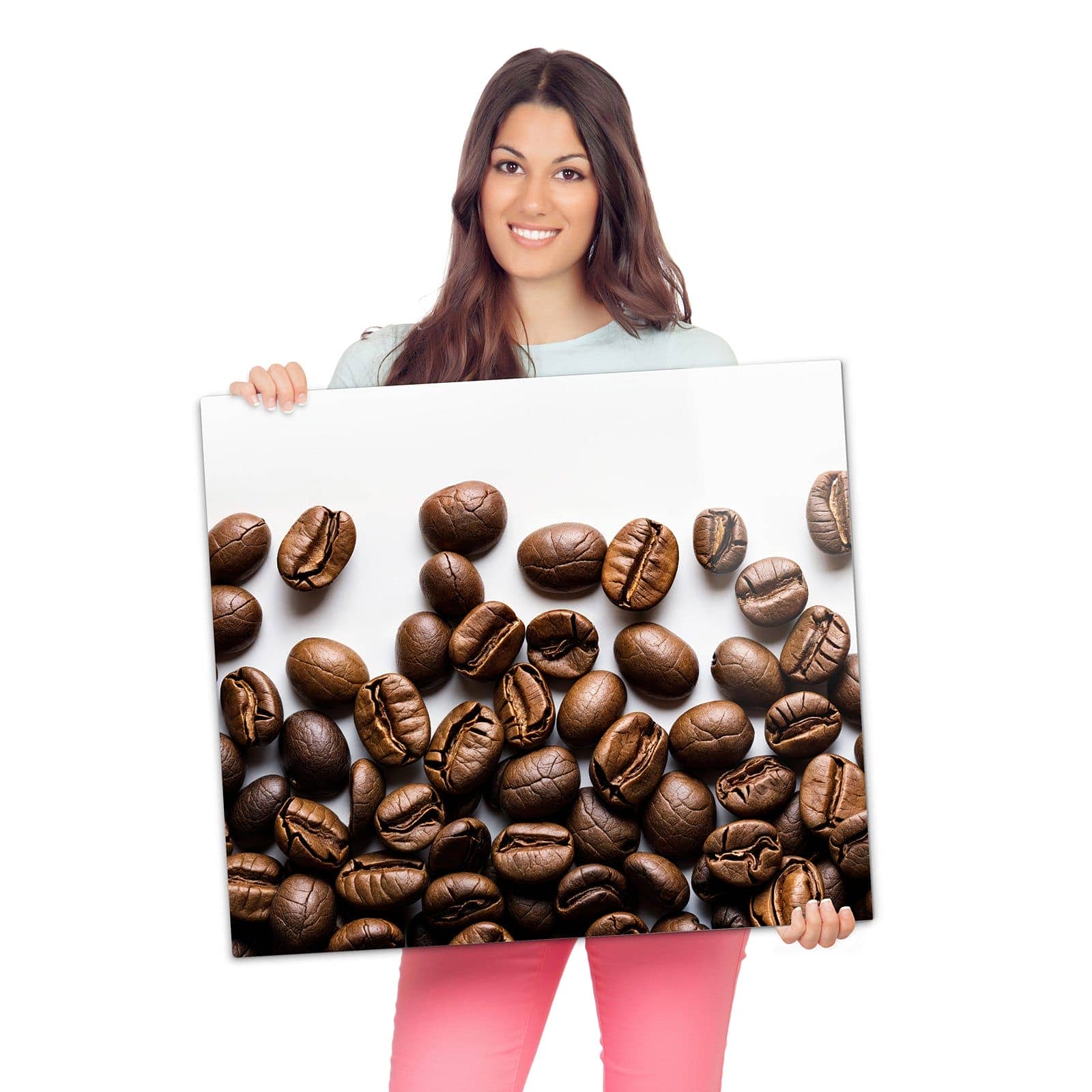 1-teilige Abdeckplatten für Herd mit Warme Kaffeebohnen-Motiv wird zur Größendarstellung gehalten
