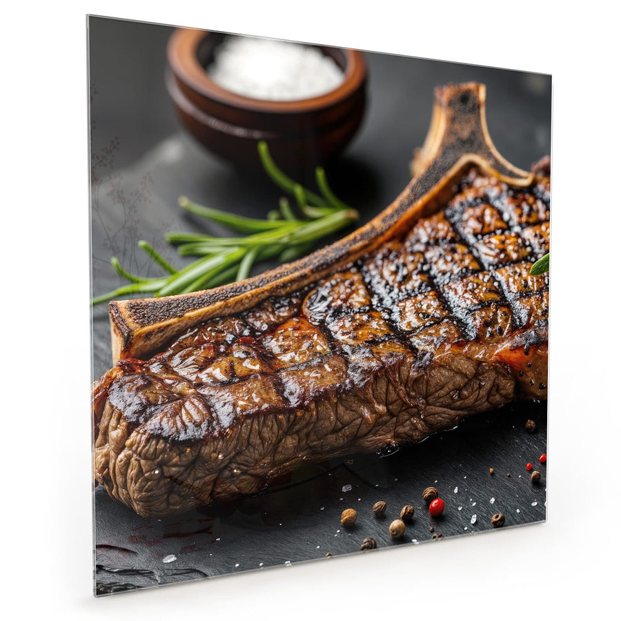 Maße Küchenrückwand T-Bone-Steak vom Grill aus Glas