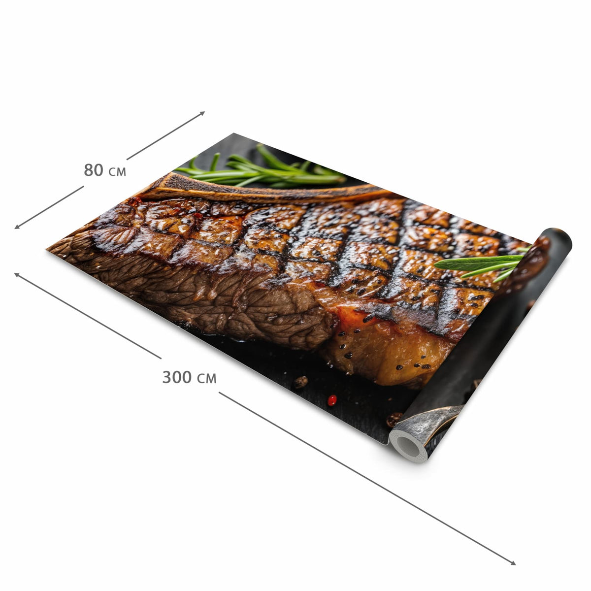 Strapazierfähiger Küchenteppich mit Motiv Gegrilltes Steak in der Grösse 90x240 cm
