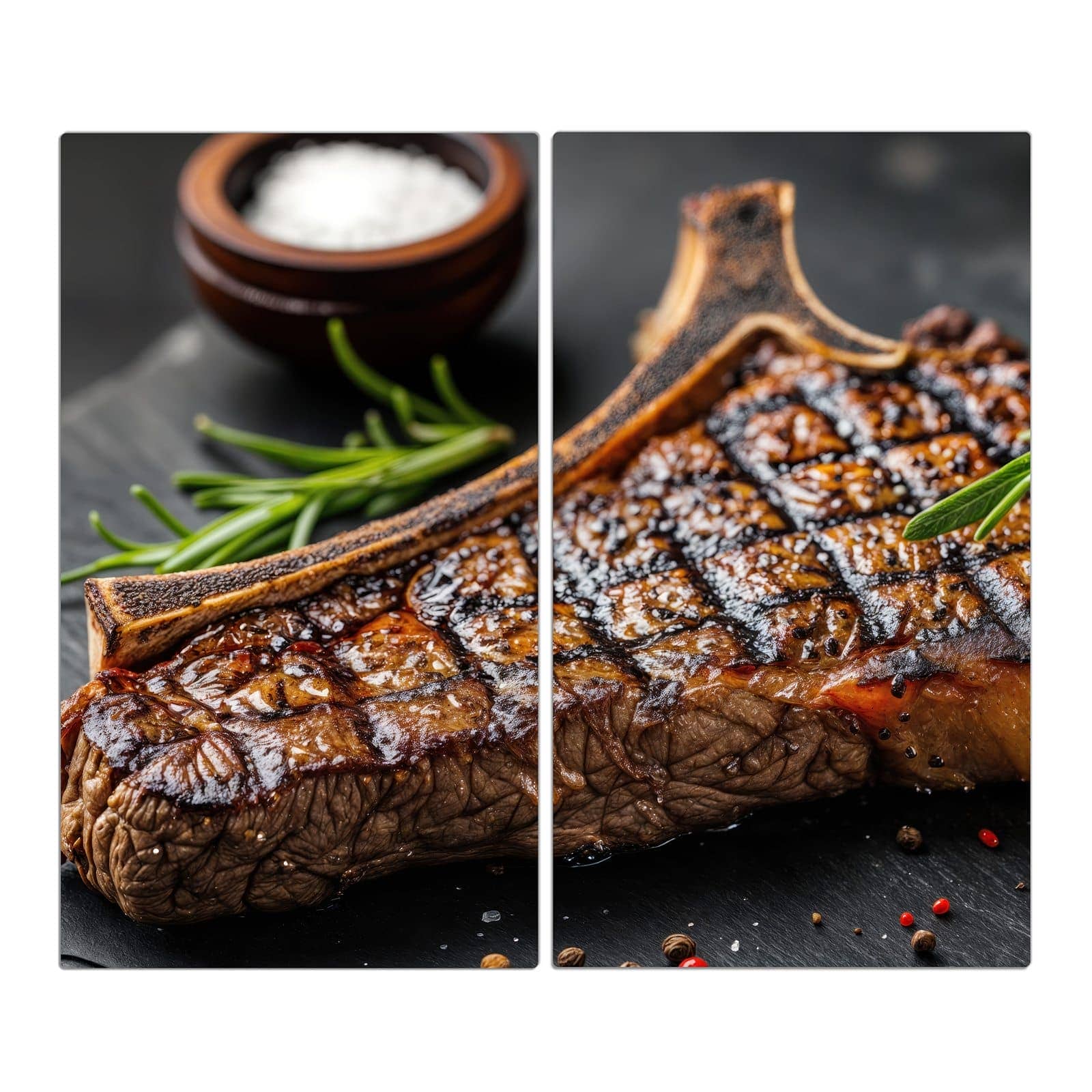 2-teilige Glasplatte für Herd mit Gegrilltes Steak-Motiv in der Frontansicht #grösse_2-Teilig (60x52cm)
