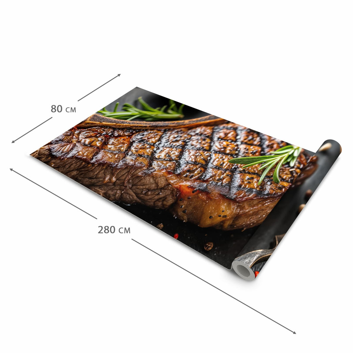 Hygienischer Bodenläufer Teppich mit Motiv Gegrilltes Steak in der Grösse 90x240 cm