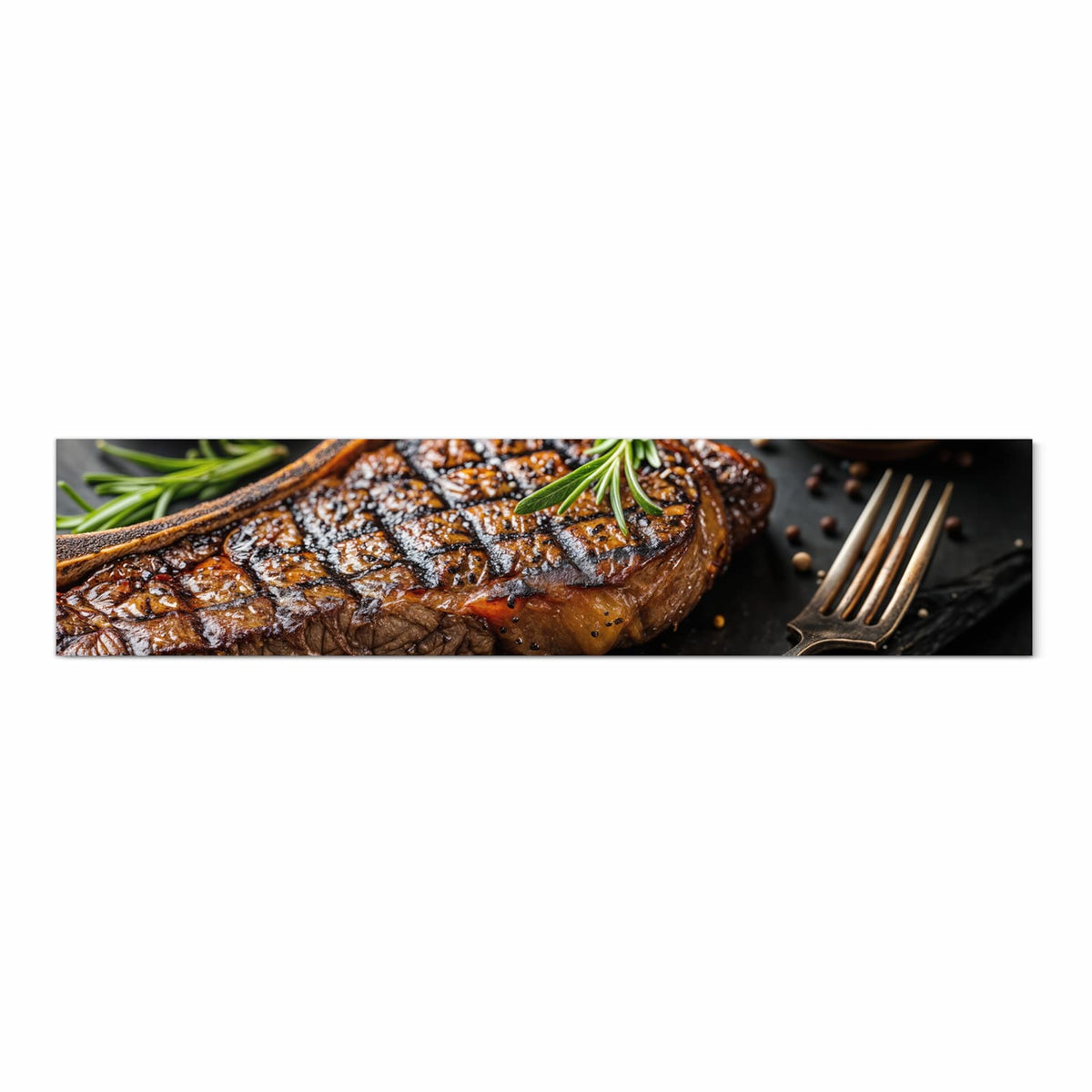 Hygienischer Küchenläufer mit Motiv Gegrilltes Steak in Frontansicht - waschbar für die Küche