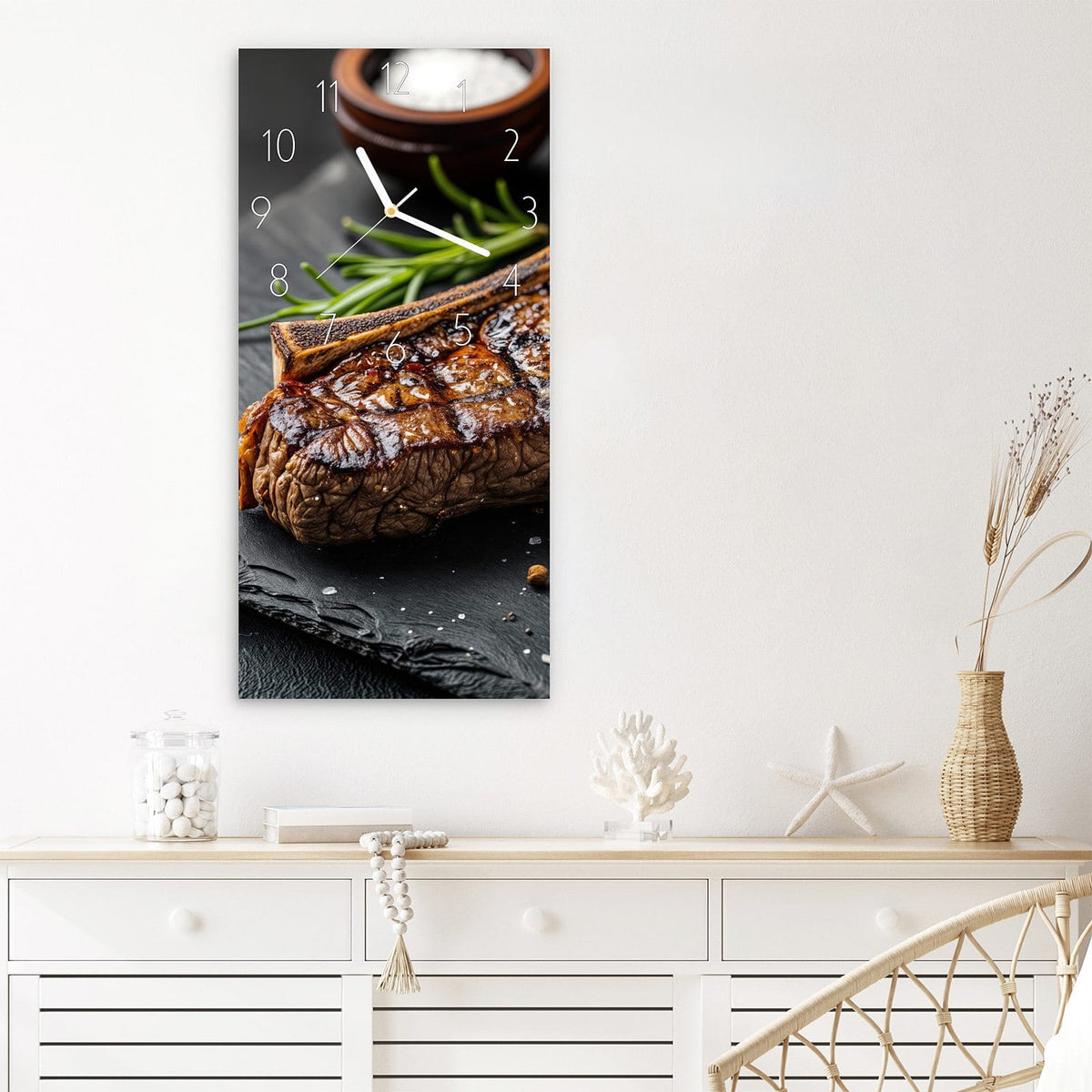 Wanduhr Gegrilltes Steak aus Glas – Gegrilltes Steak in Brauntönen