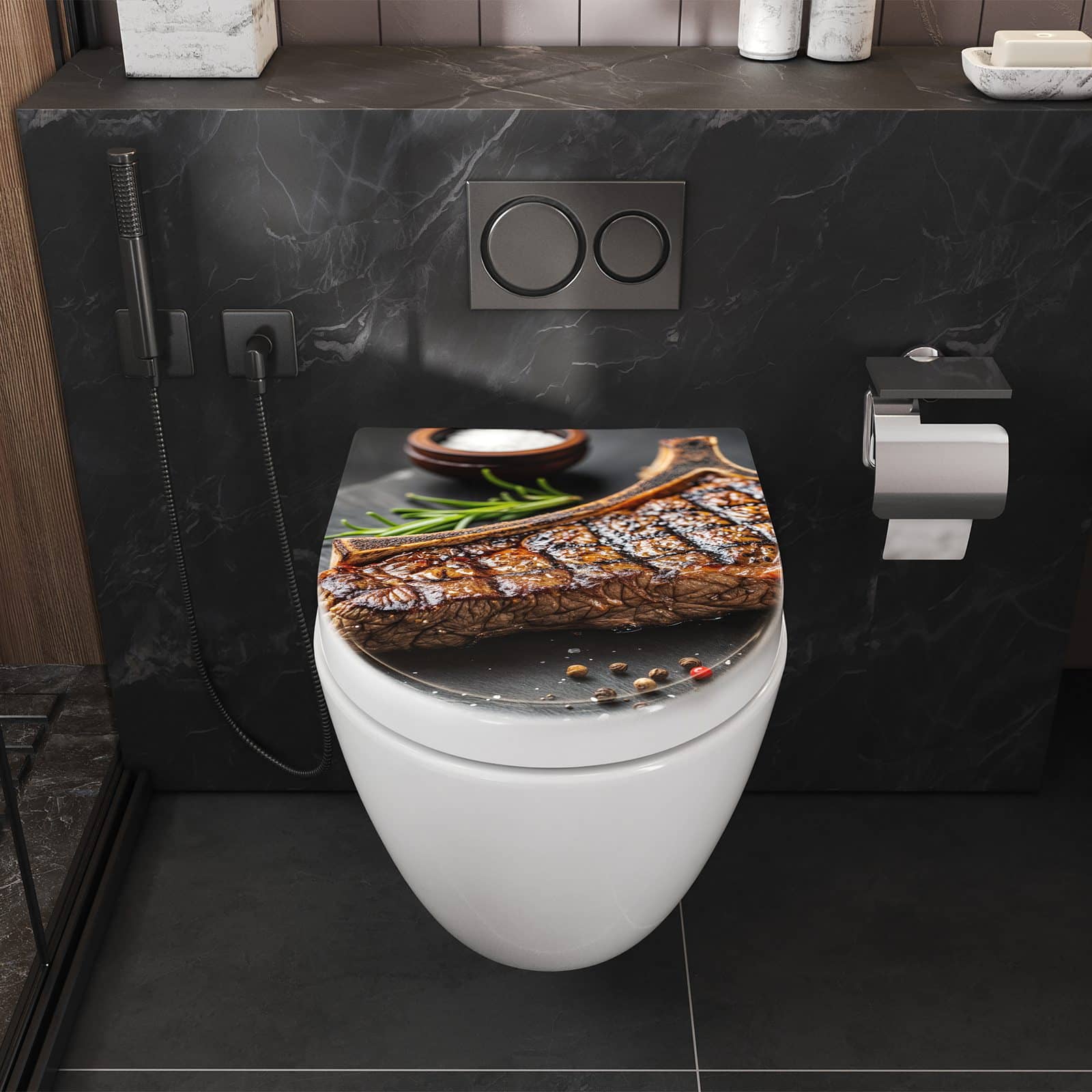 WC-Sitz mit Absenkautomatik Gegrilltes Steak
