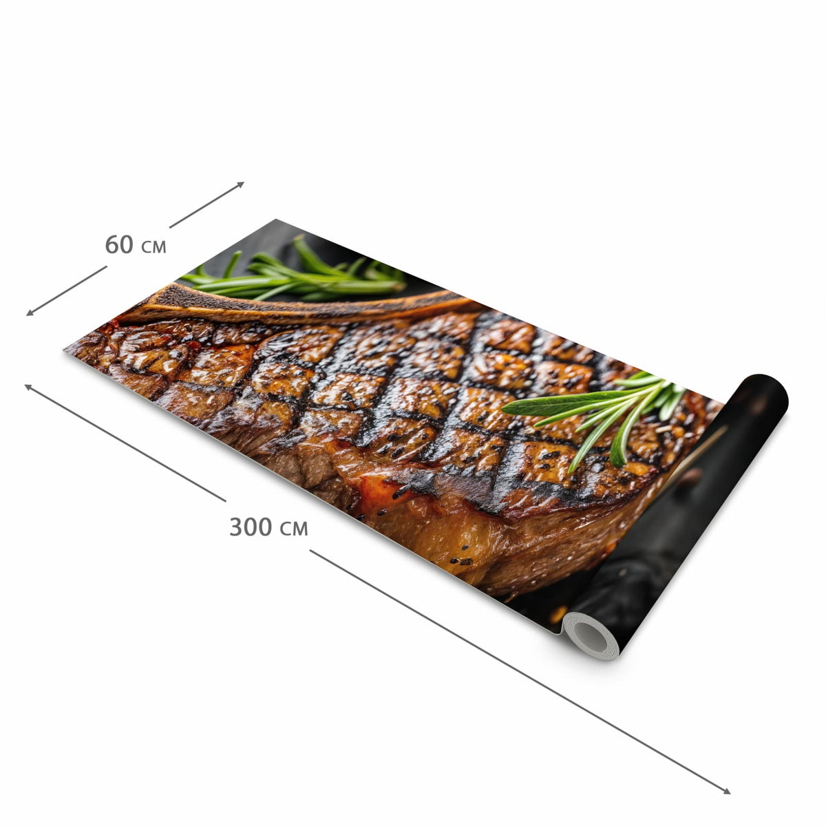 Komfortabler Teppich für Esszimmer mit Motiv Gegrilltes Steak in der Größe 90x240 cm