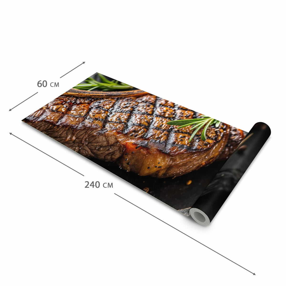 Flacher rutschfester Küchenteppich mit Motiv Gegrilltes Steak in der Grösse 90x240 cm