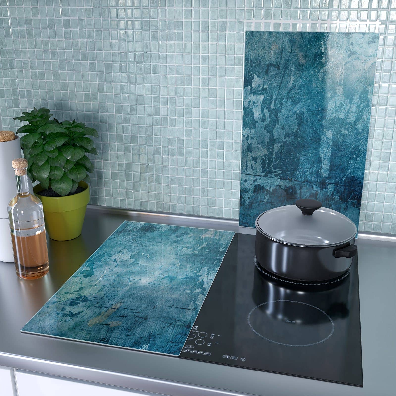 2-teilige Ceranfeld Abdeckplatten mit Abstrakte & Textur-Motiv als Spritzschutz hinter dem Kochfeld