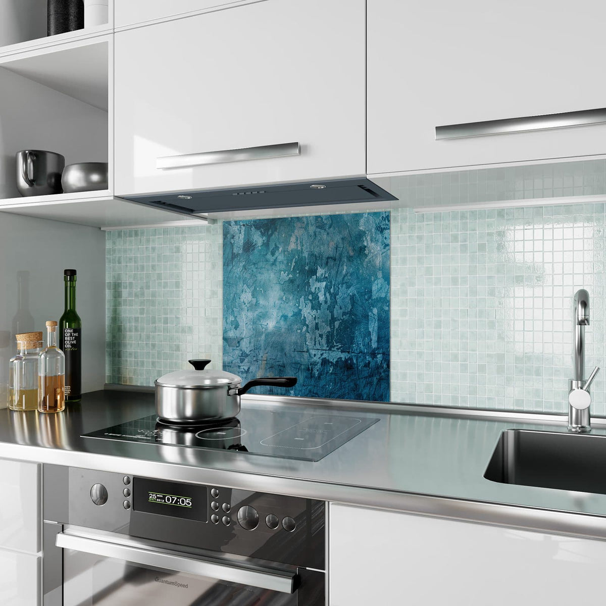 Küchenrückwand Abblätterndes Blau aus Glas – Verwitterte Oberfläche in tiefem Blau