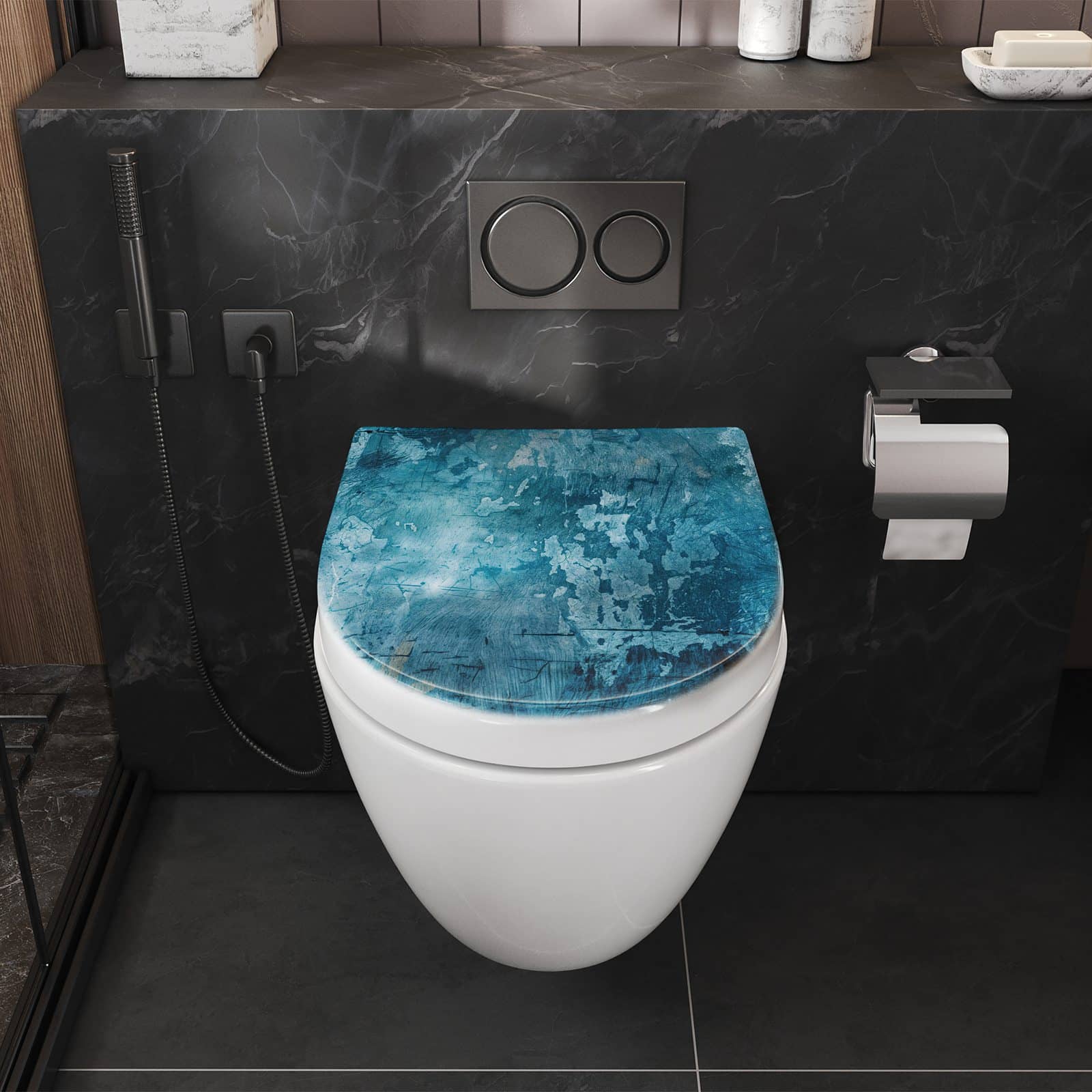 Komfortabler WC-Sitz mit Motiv Abstrakte & Textur in Badezimmer perspektive von vorne
