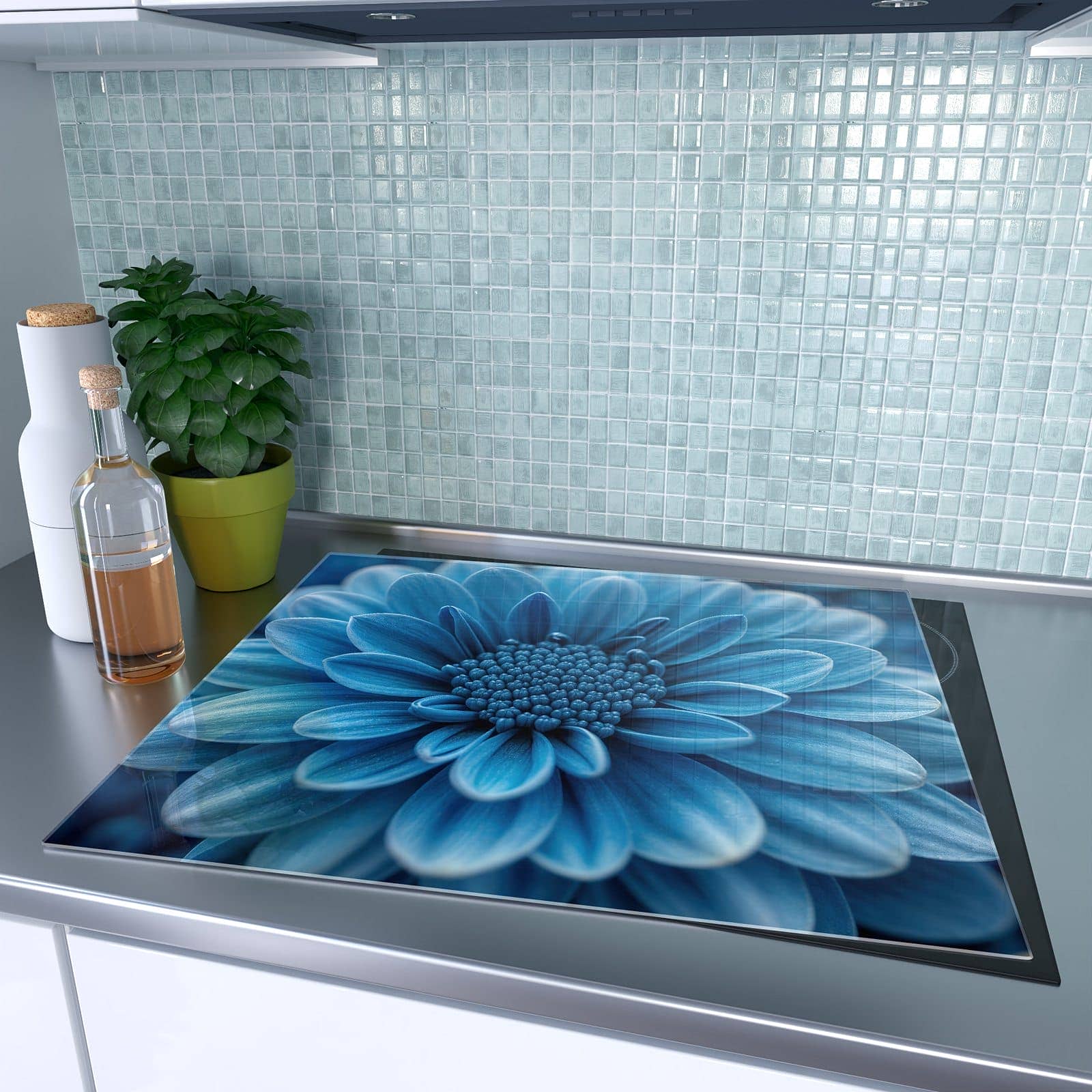 1-teilige Herdabdeckplatten mit Blaue Blume-Motiv auf dem Ceranfeld