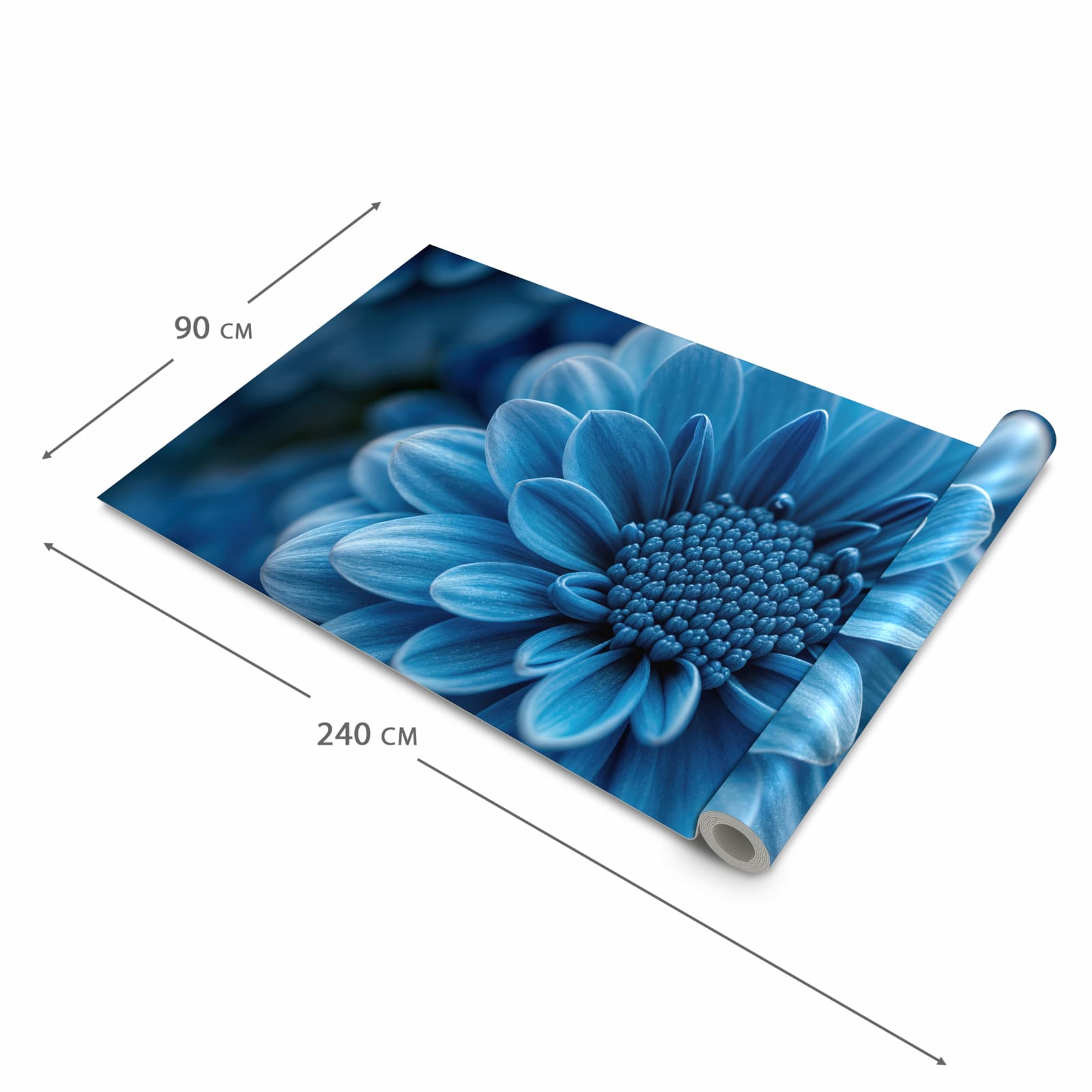 Fleckenresistenter langer Teppich mit Motiv Blaue Blume in der Grösse 90x240 cm