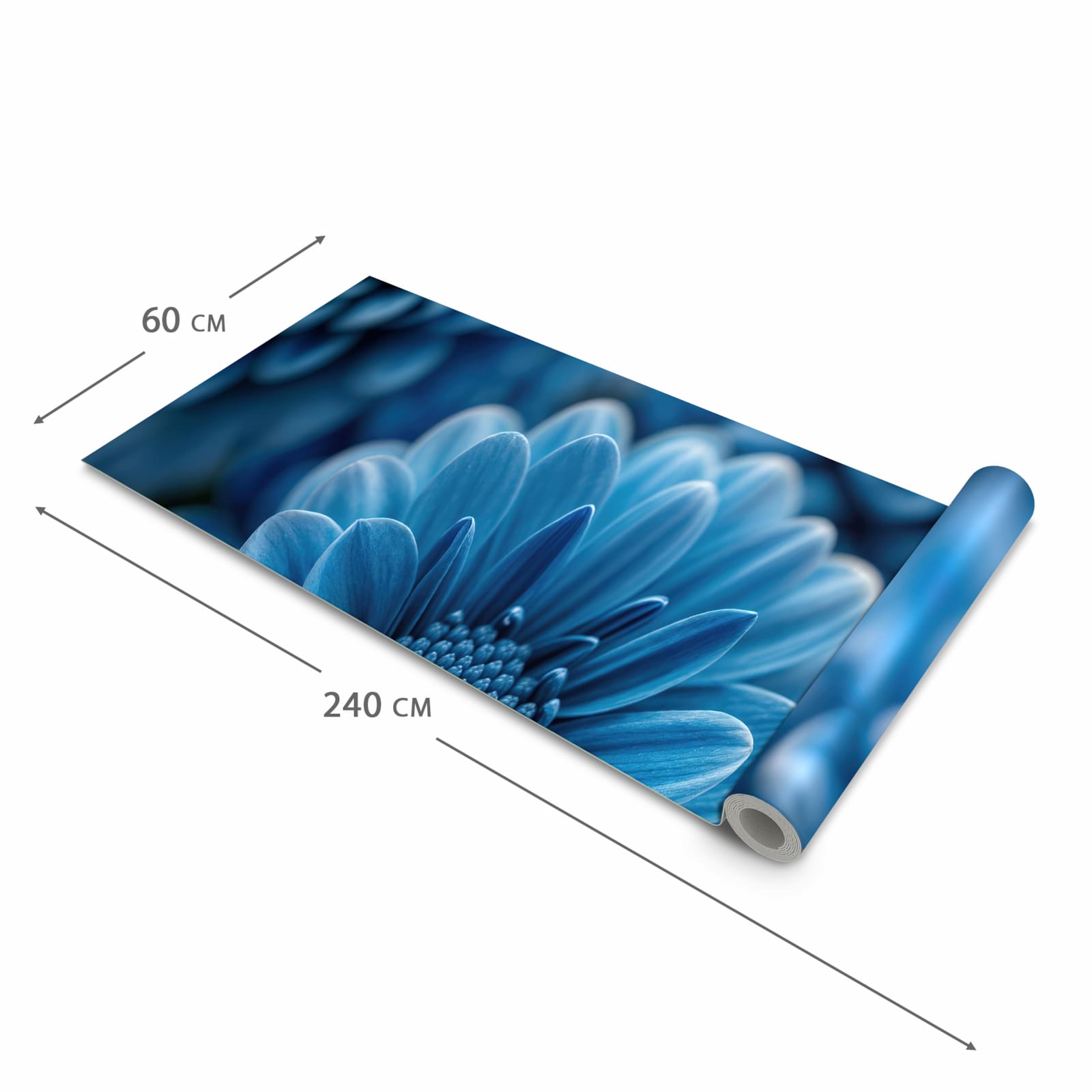 Farbbeständiger Küchenteppich mit Motiv Blaue Blume in der Größe 90x180 cm