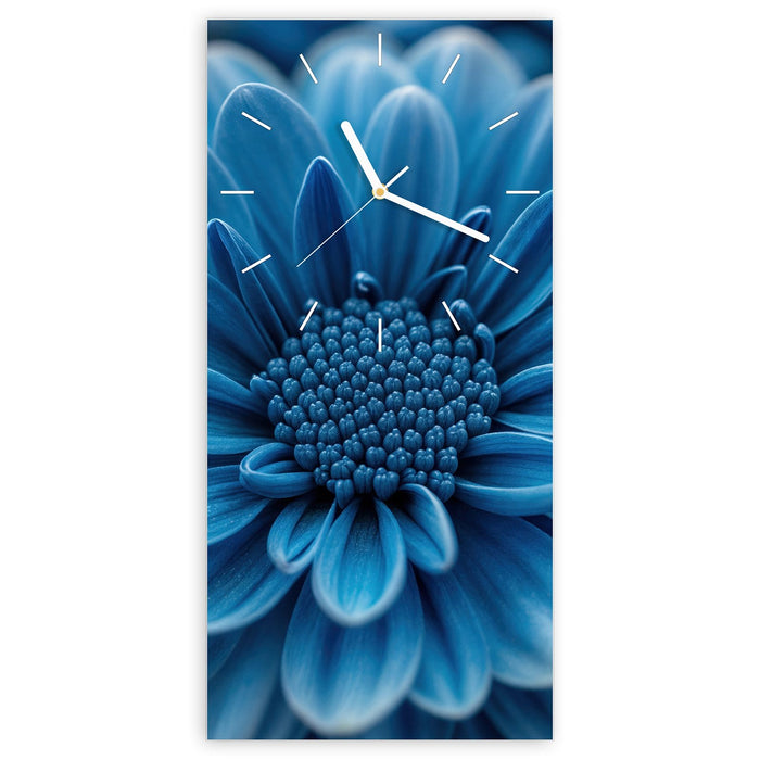 Wanduhr Blaue Blume aus Glas – Hochformat 30 × 60 cm mit Ziffernblatt Linie