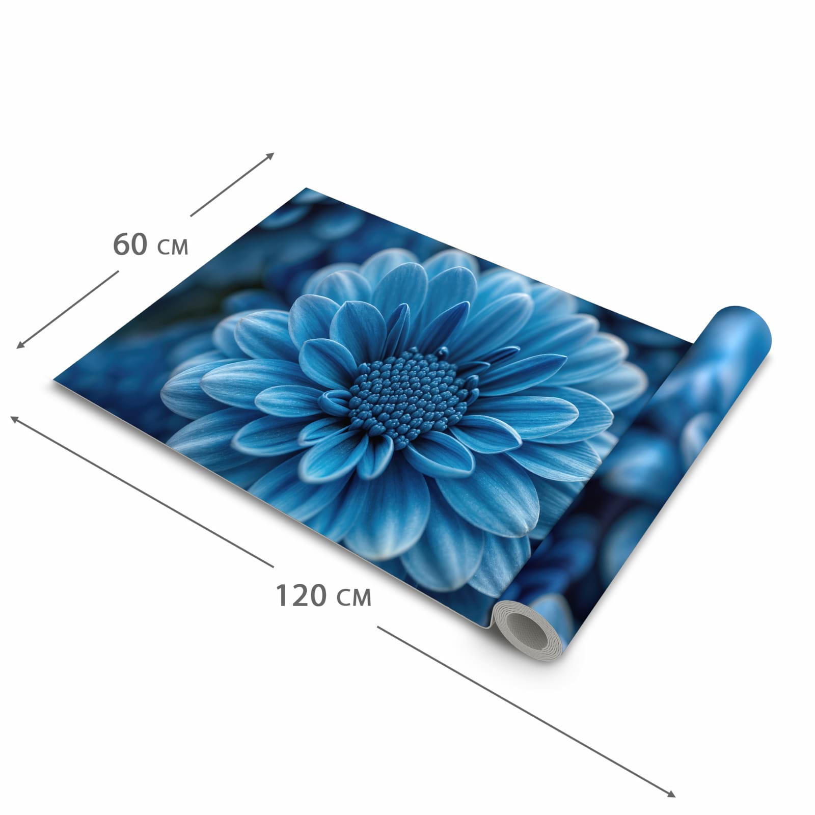 Bodenschonender Küchenteppich mit Motiv Blaue Blume in der Grösse 90x180 cm