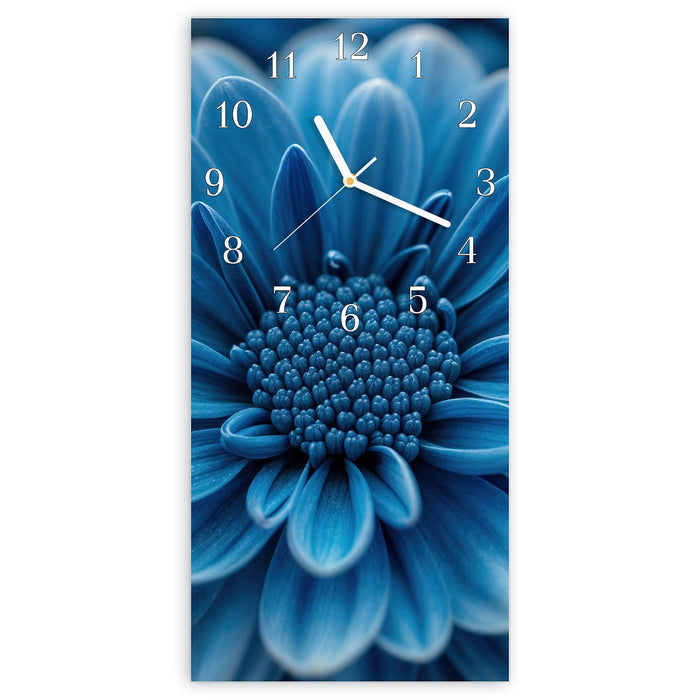 Wanduhr Blaue Blume aus Glas – Hochformat 30 × 60 cm mit Ziffernblatt Klassisch