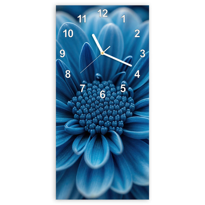 Wanduhr Blaue Blume aus Glas – Hochformat 30 × 60 cm mit Ziffernblatt Modern