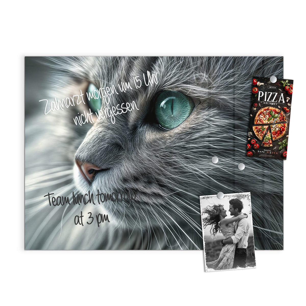 Beschreiben, abwischen, anheften – Glas Magnettafel - Katze mit Smaragdaugen
