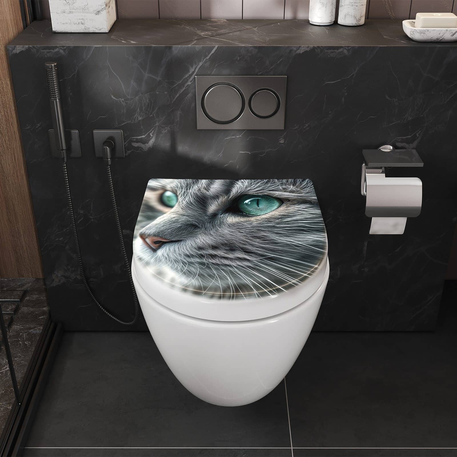 WC-Sitz mit Absenkautomatik Katze von Nahaufnahme