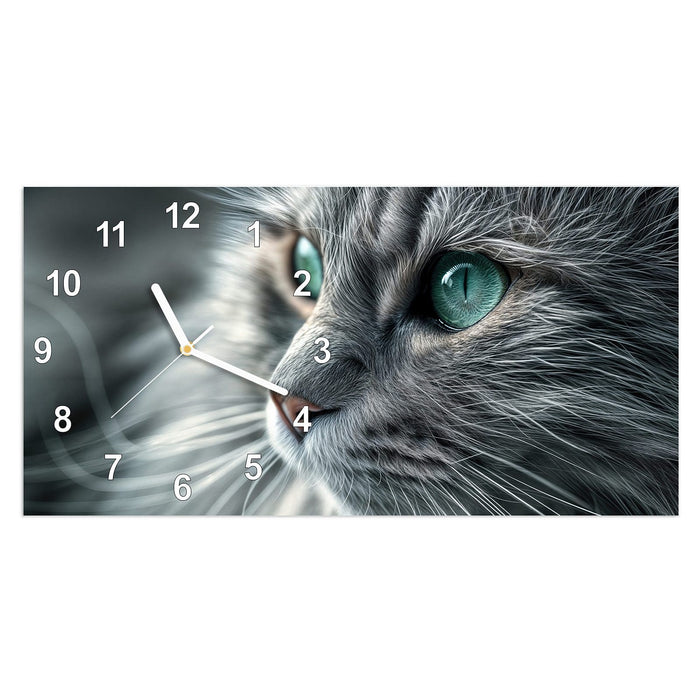 Wanduhr Katze Detailaufnahme aus Glas – Querformat 60 × 30 cm mit Ziffernblatt Modern