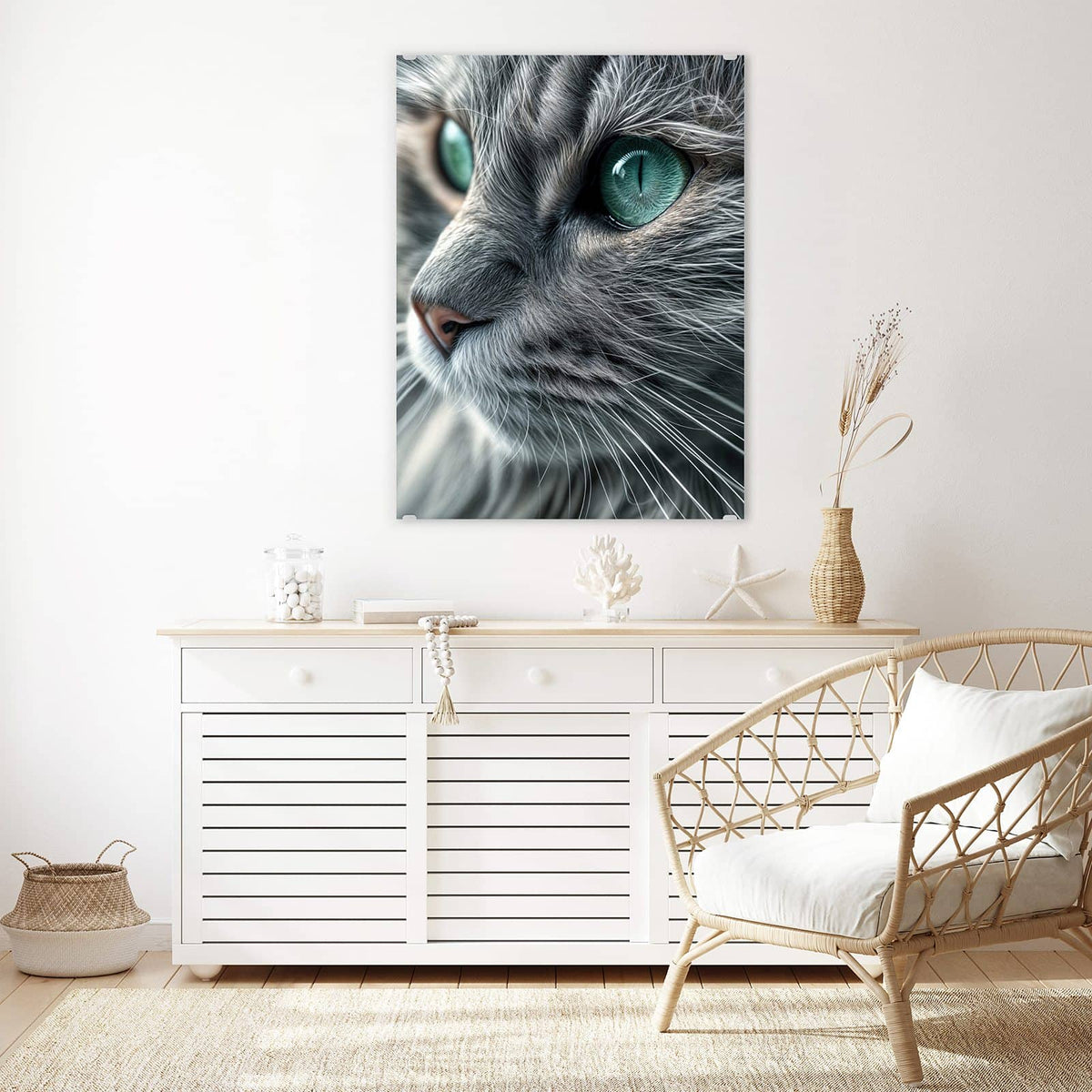 Aufhängung liegt bei – Motiv später wechselbar – Wandbild - Katze mit Smaragdaugen - Hochformat