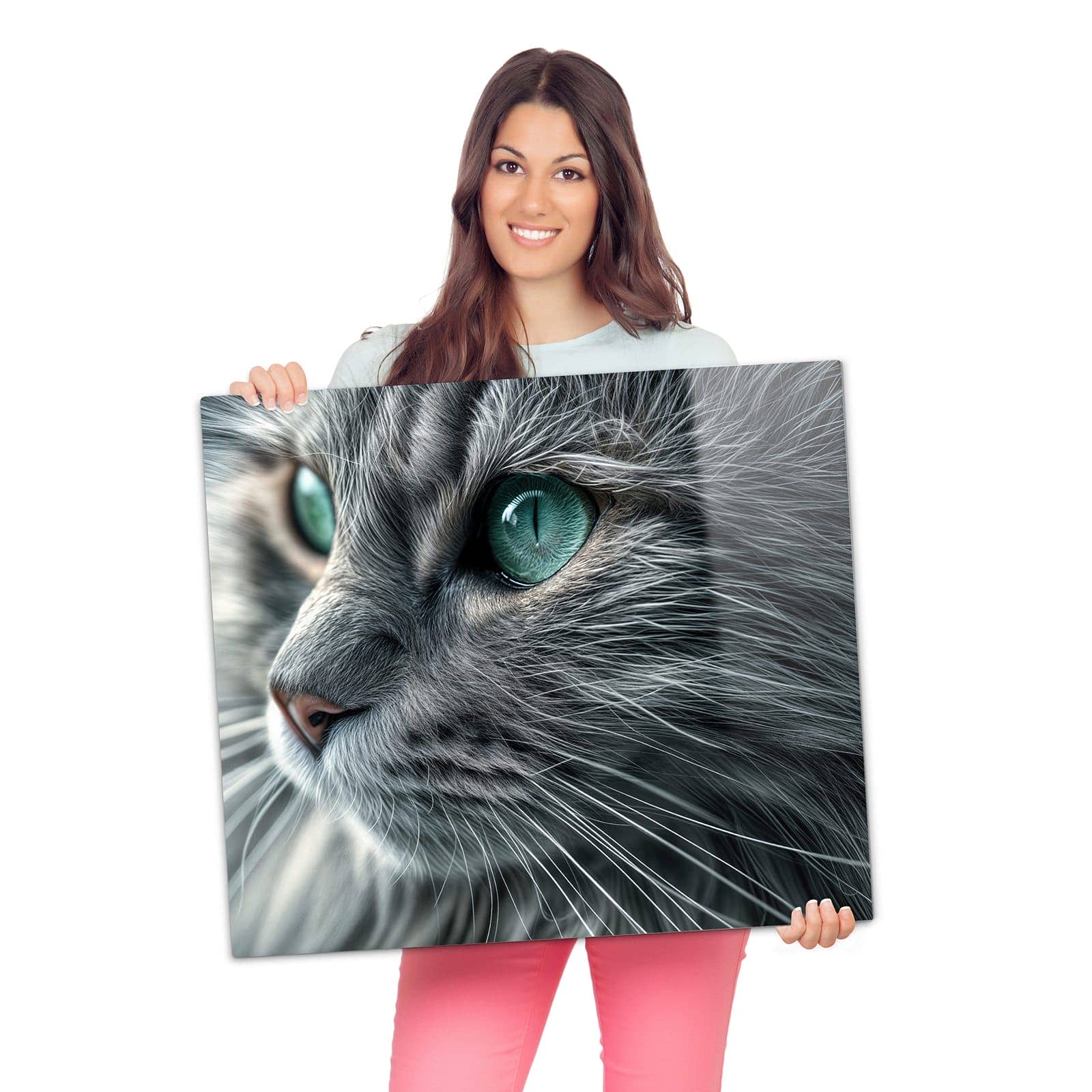 1-teilige Abdeckplatten für Herd mit Katze Detailaufnahme-Motiv wird zur Größendarstellung gehalten