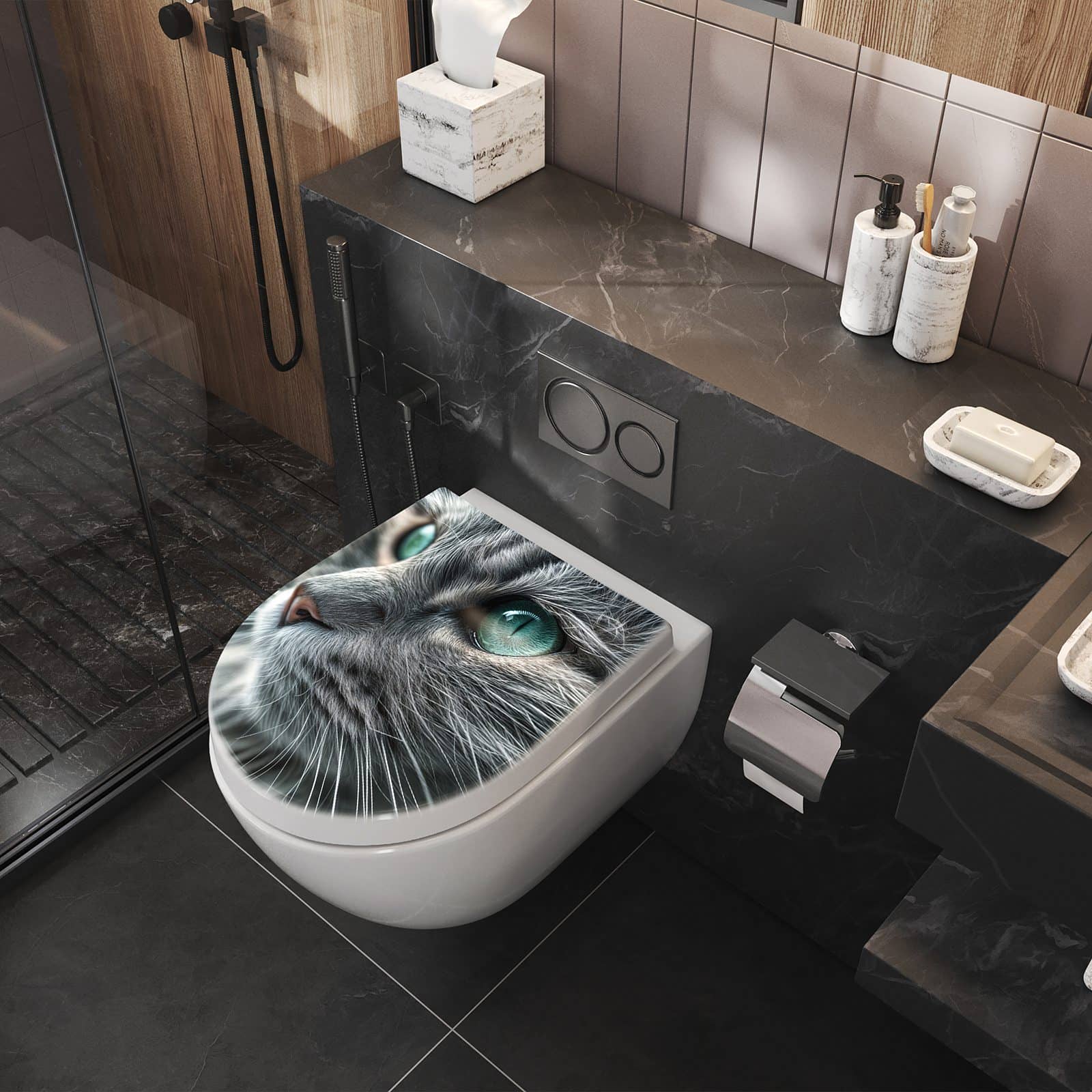 WC-Sitz mit Absenkautomatik Katze von Nahaufnahme