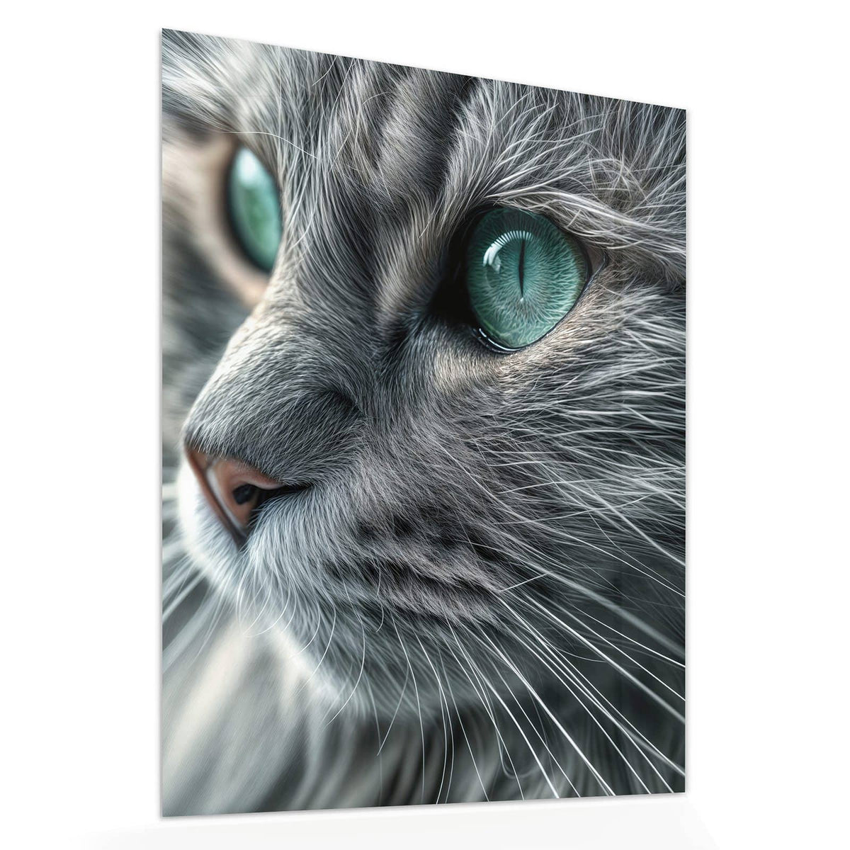 Echtglas, 4 mm – kein Acryl, keine Folie – Wandbild - Katze mit Smaragdaugen - Hochformat