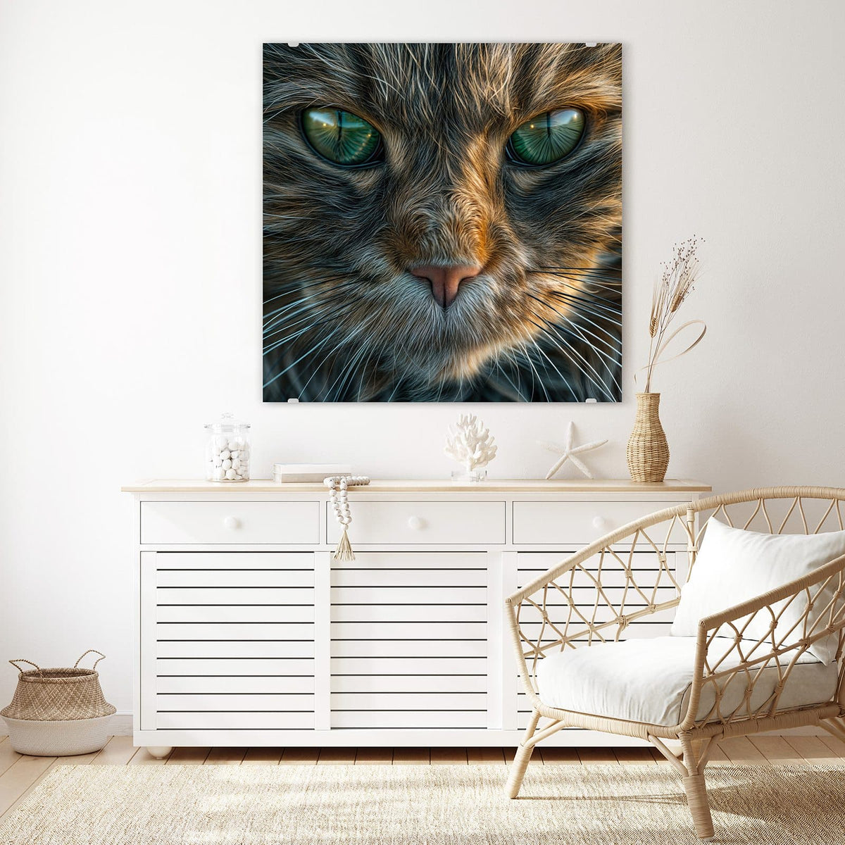 Echtglas, 4 mm – kein Acryl, keine Folie – Wandbild - Getigerte Katze - Quadratisch