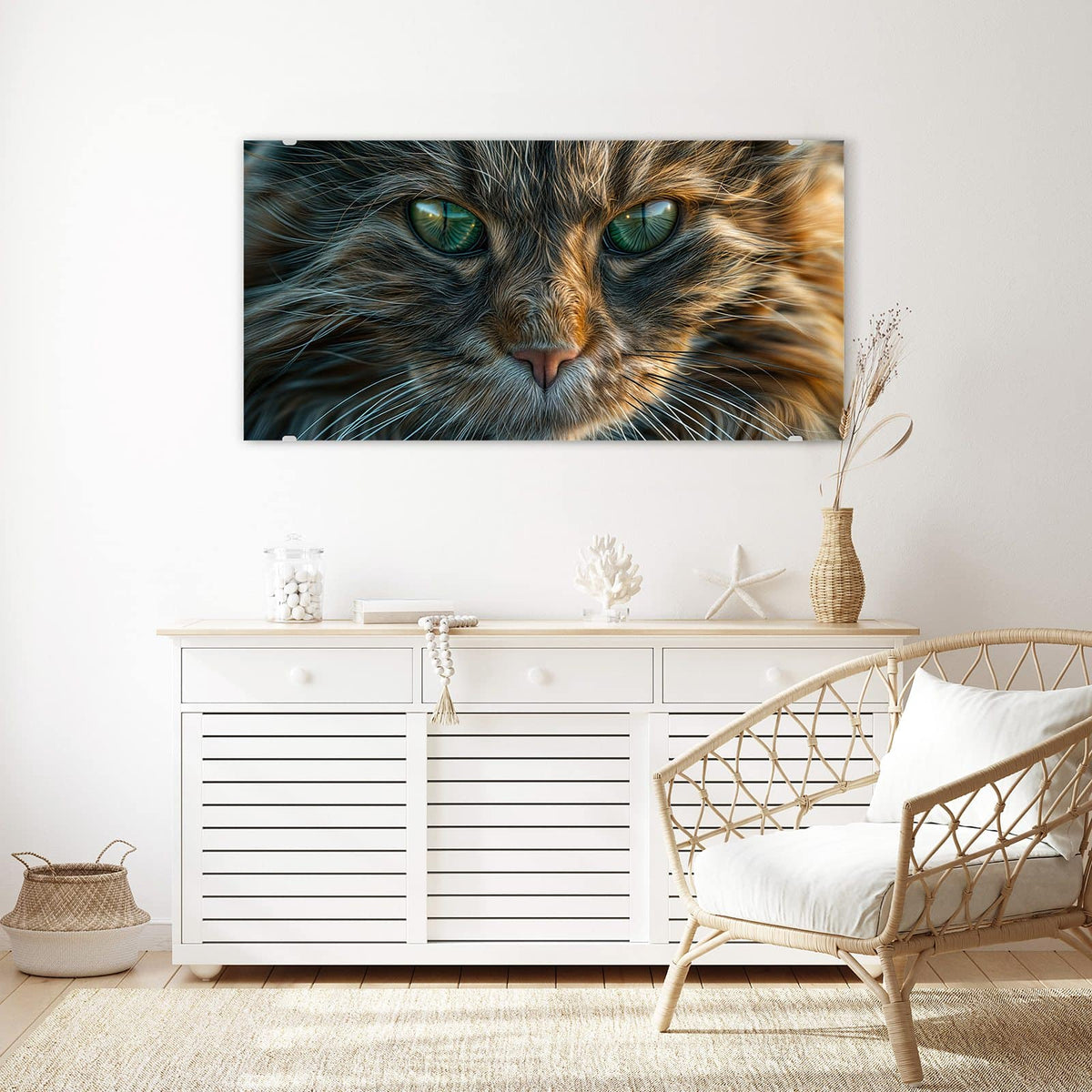Echtglas, 4 mm – kein Acryl, keine Folie – Wandbild - Getigerte Katze - Querformat