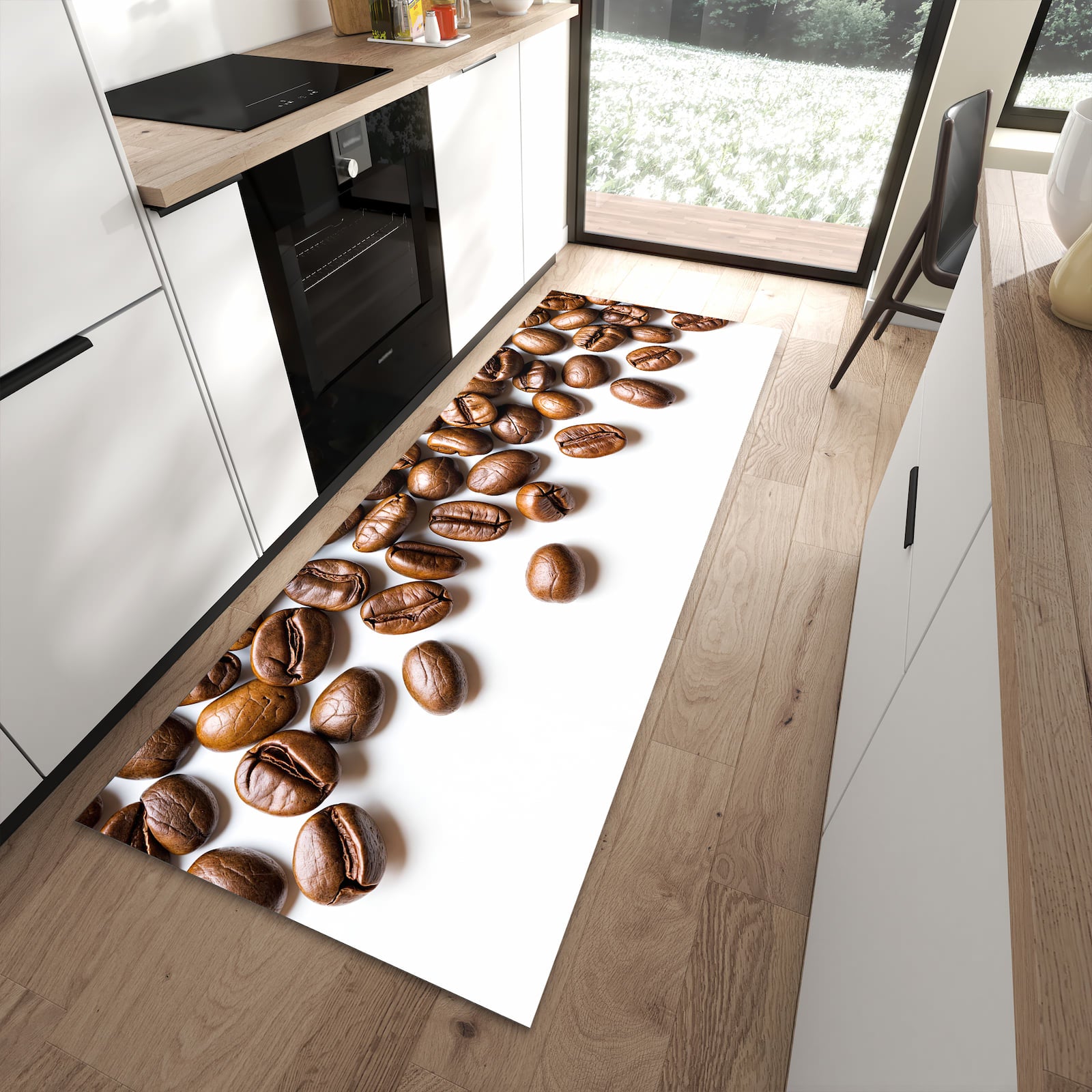 Küchenteppich mit Motiv Verträumte Kaffeebohnen für angenehmes Stehen in moderner Küche