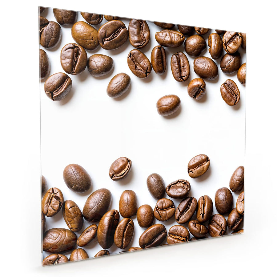 Maße Küchenrückwand Kaffeebohnen auf Weiß aus Glas