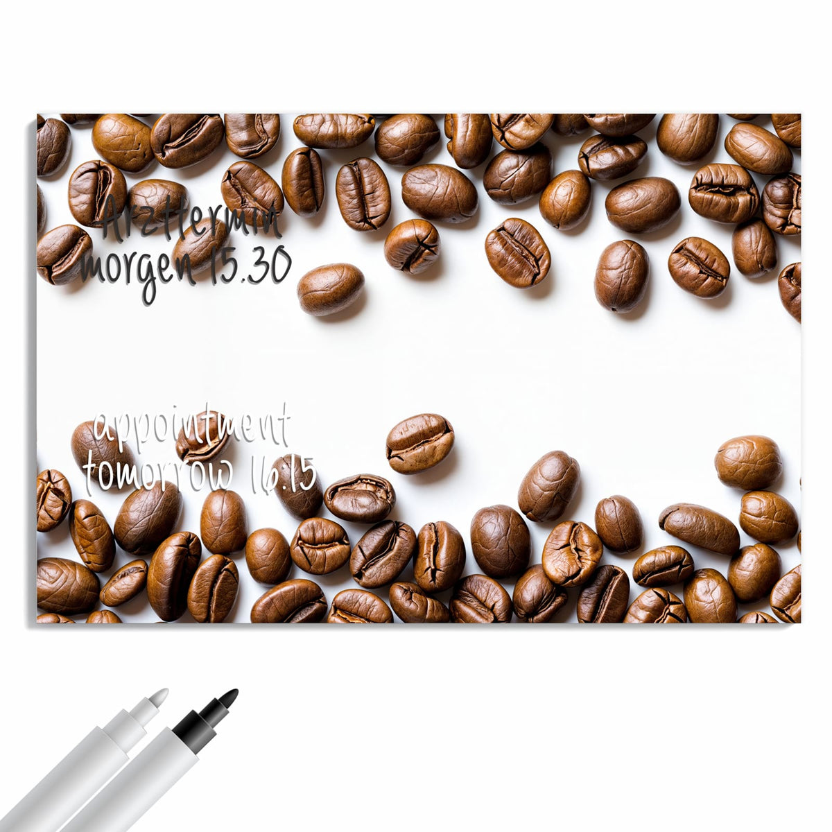 Beschreiben, abwischen, anheften – Metall Magnettafel - Kaffeebohnen auf Weiß