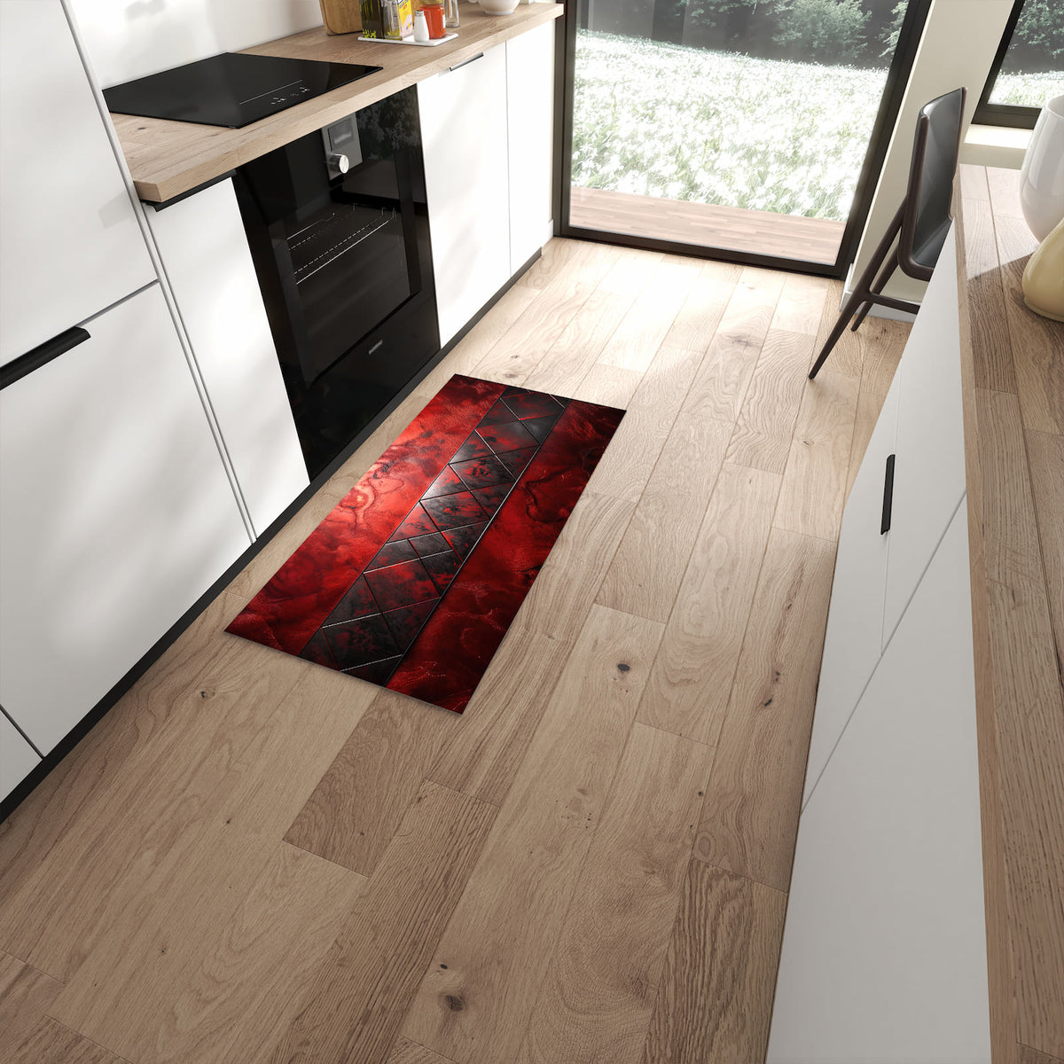 Waschbarer Küchenteppich mit Motiv Dunkle Muster Wand in moderner Küche #grösse_60 x 120 cm