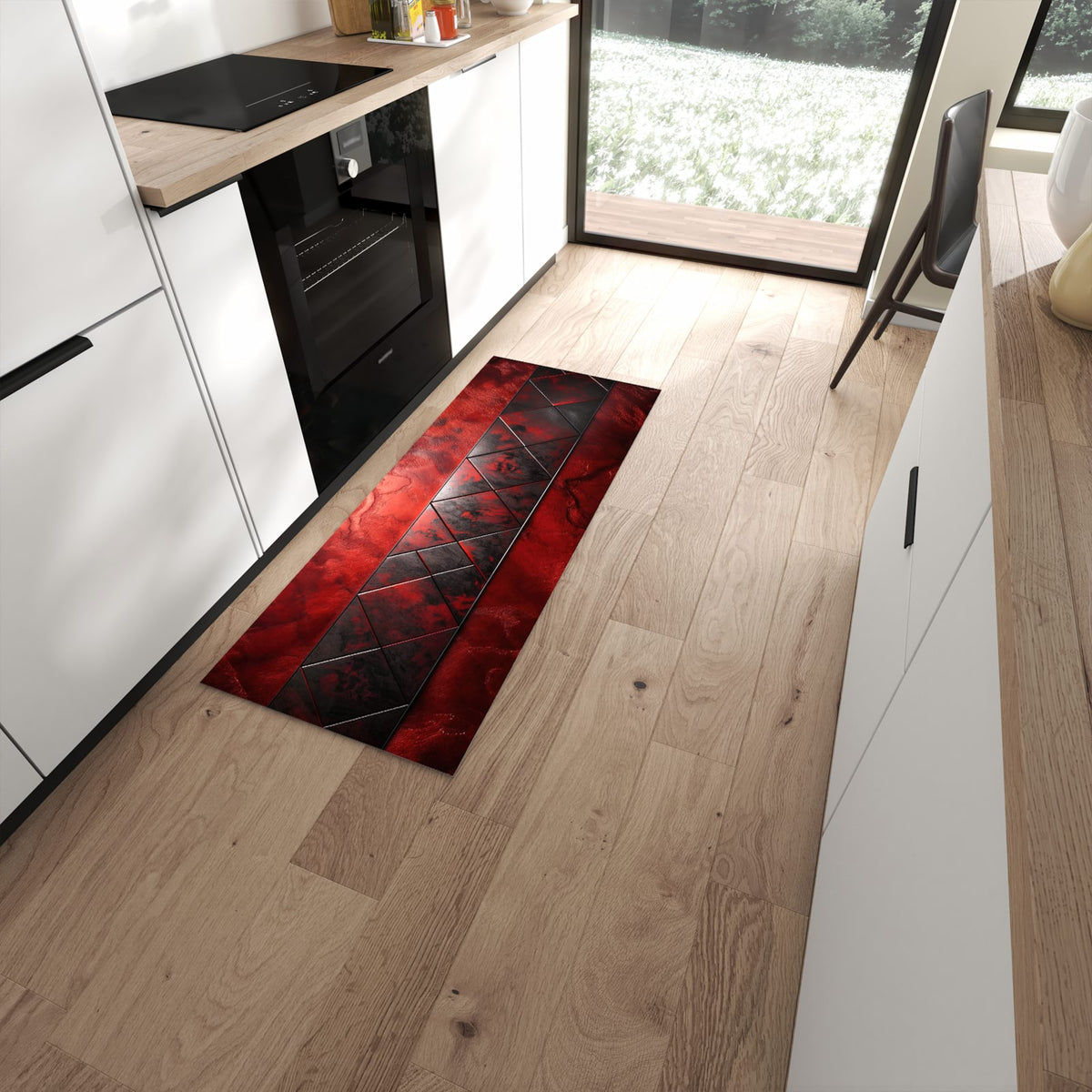 Langlebiger Küchenvorleger mit Motiv Dunkle Muster Wand in moderner Küche #grösse_60 x 150 cm