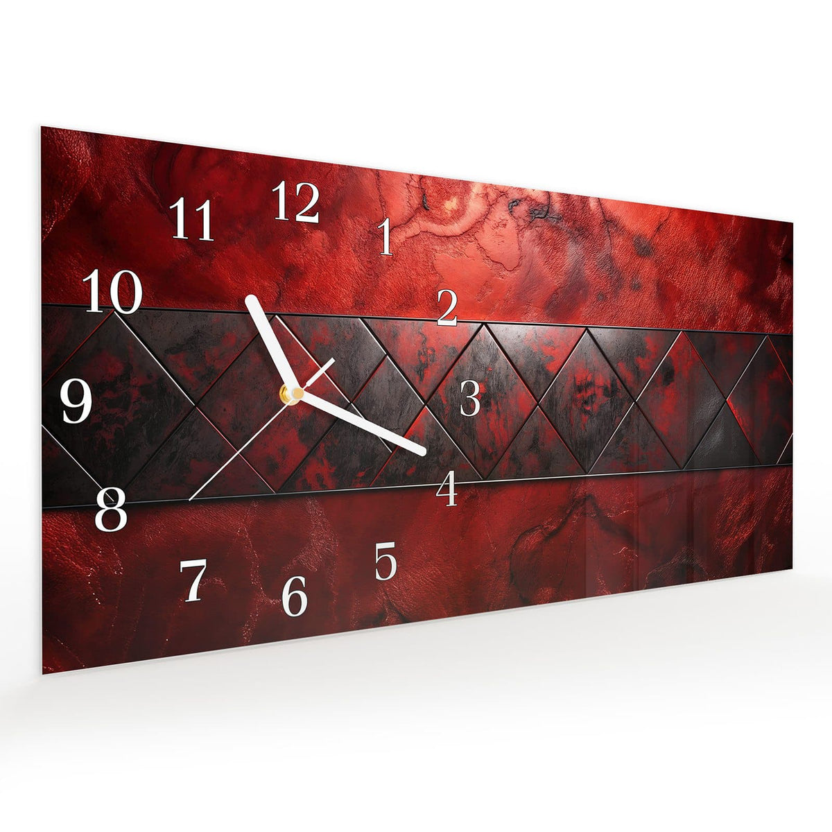 Vormontiert – mit Schwebeeffekt – Wanduhr Dunkle Muster Wand aus Glas – Querformat 60 × 30 cm