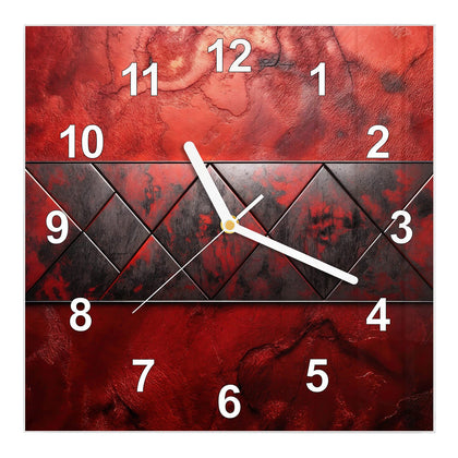 Wanduhr Quadratisch mit dem Motiv Dreiecke auf Rotmarmor