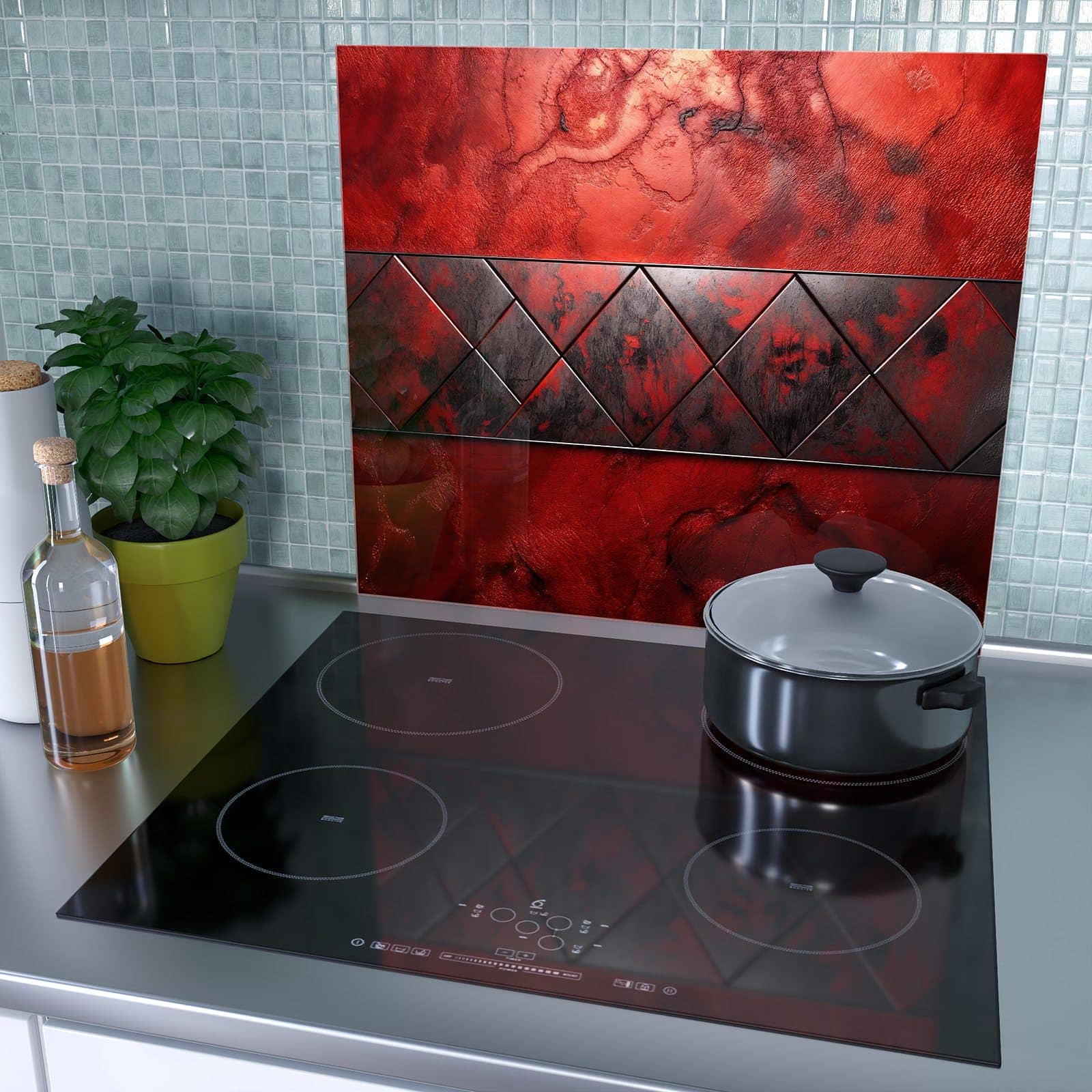 2-teilige Herdabdeckung aus Glas mit Dunkle Muster Wand-Motiv auf dem Ceranfeld