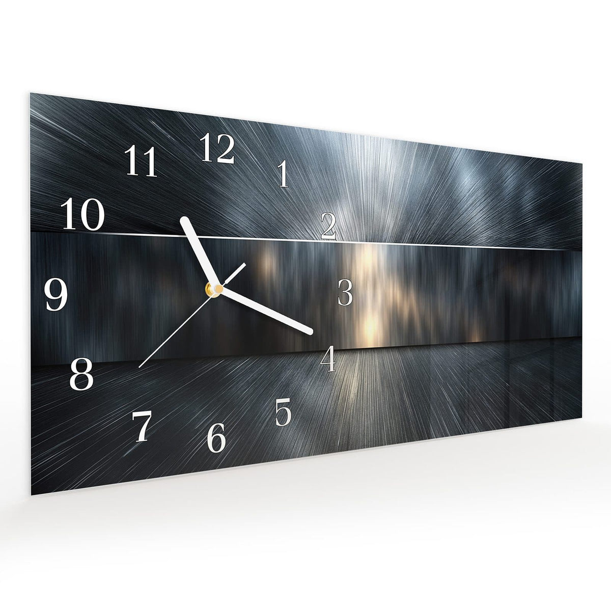 Vormontiert – mit Schwebeeffekt – Wanduhr Energieblitz aus Glas – Querformat 60 × 30 cm